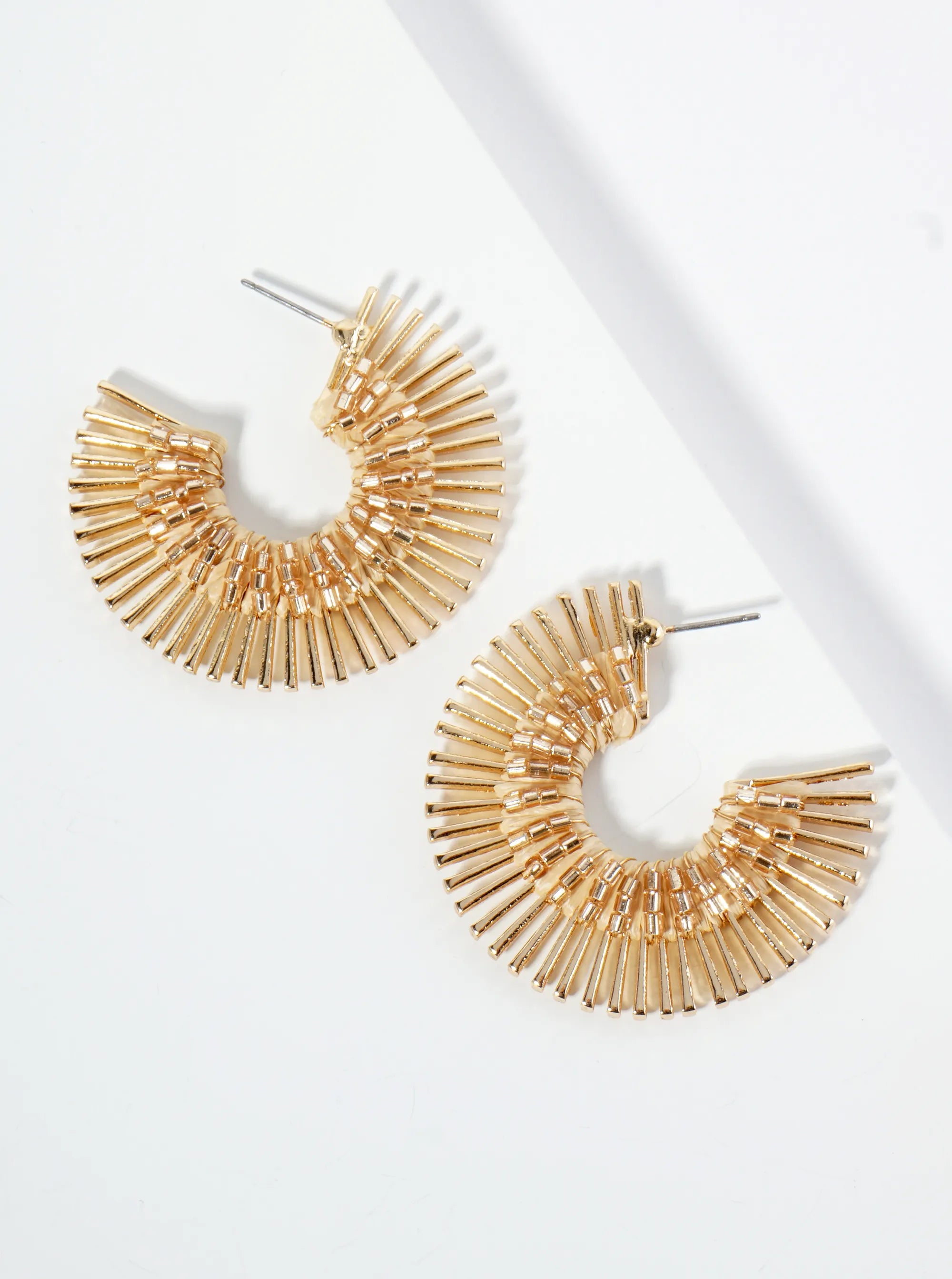 40mm Glass Beaded Sunburst Fan Hoop Earrings