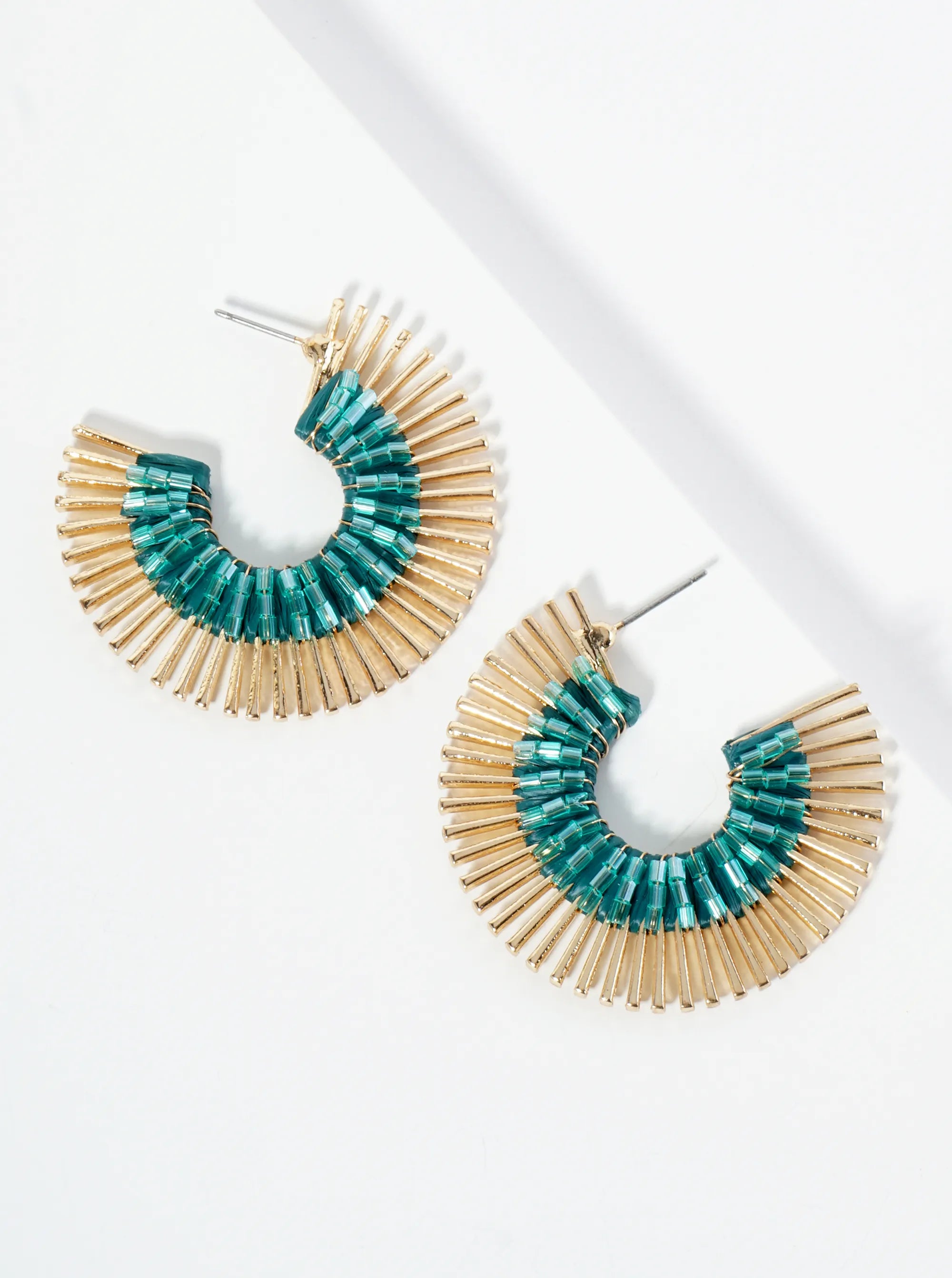 40mm Glass Beaded Sunburst Fan Hoop Earrings