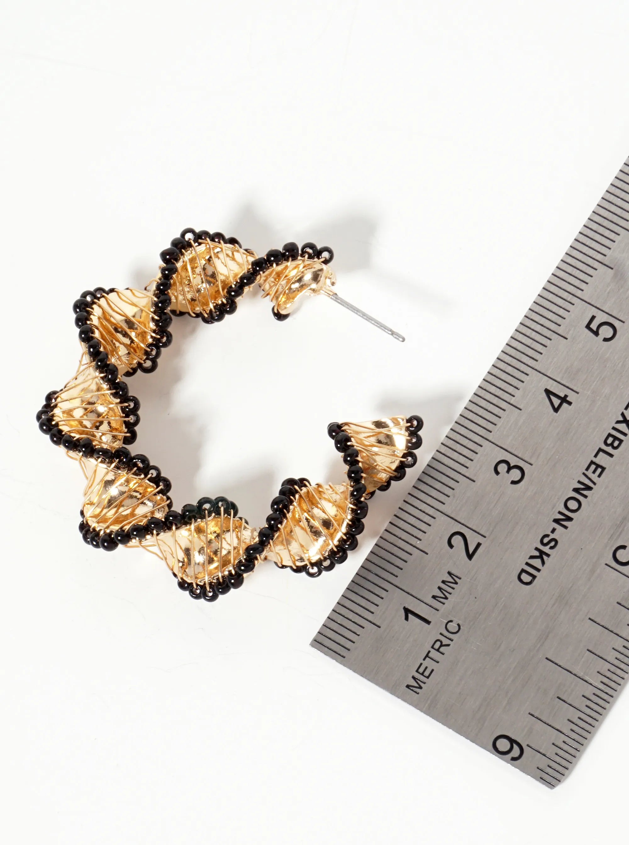40mm Seed-Bead Wire-Wrapped Twisted Open Hoop Earrings