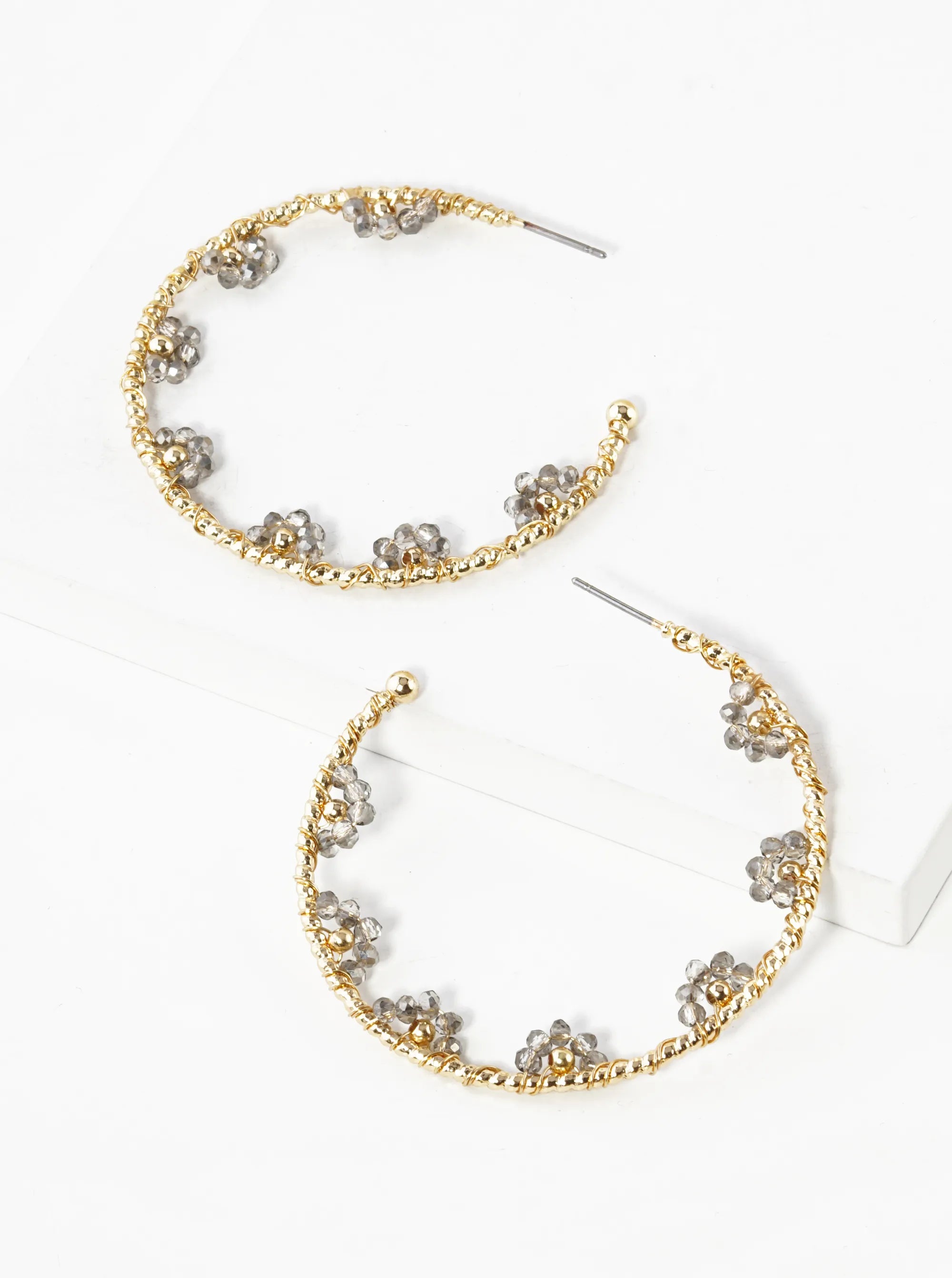 45mm Glass Beads Wired Wrapped Lightweight Open Hoop Earrings