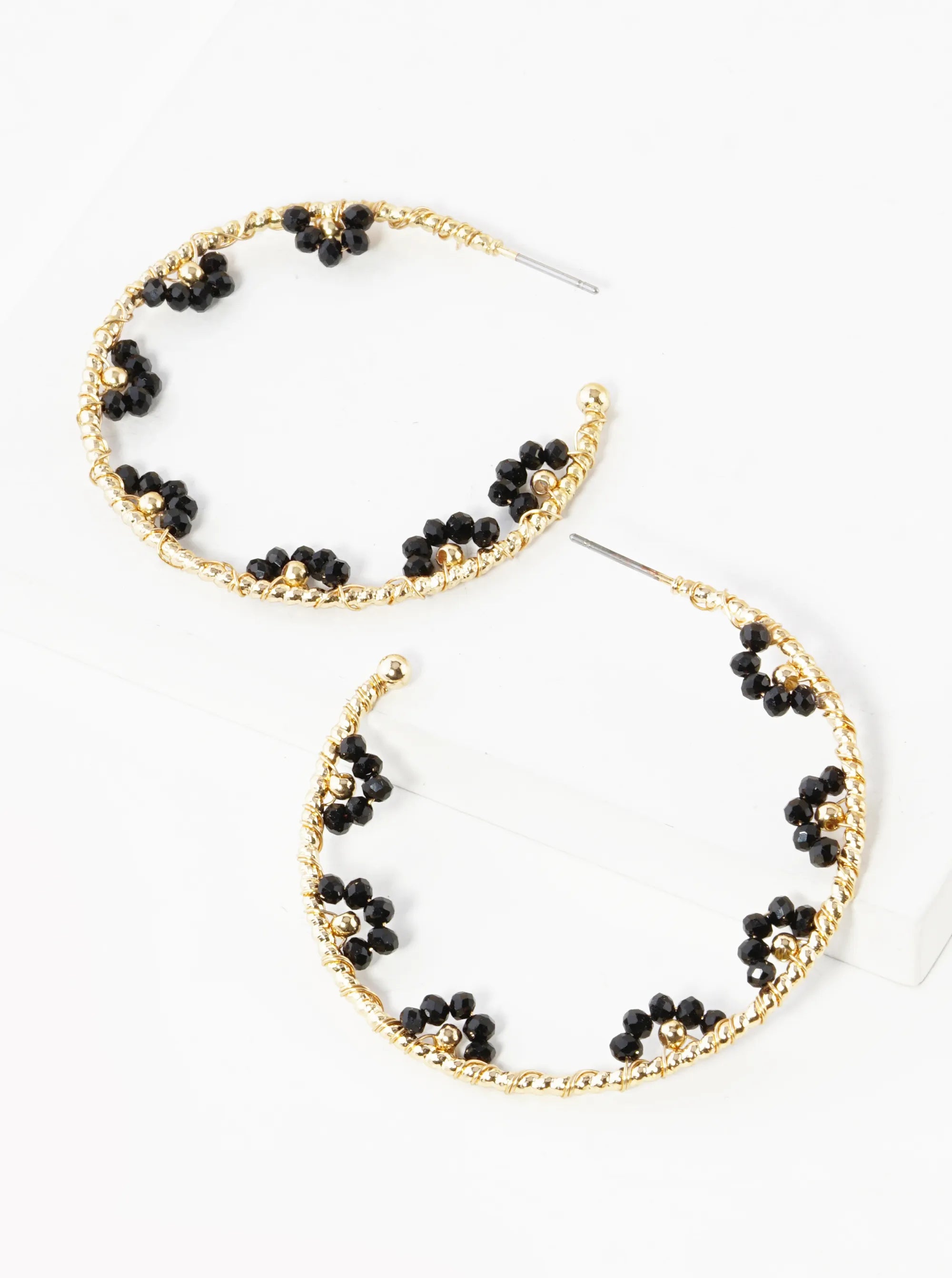 45mm Glass Beads Wired Wrapped Lightweight Open Hoop Earrings
