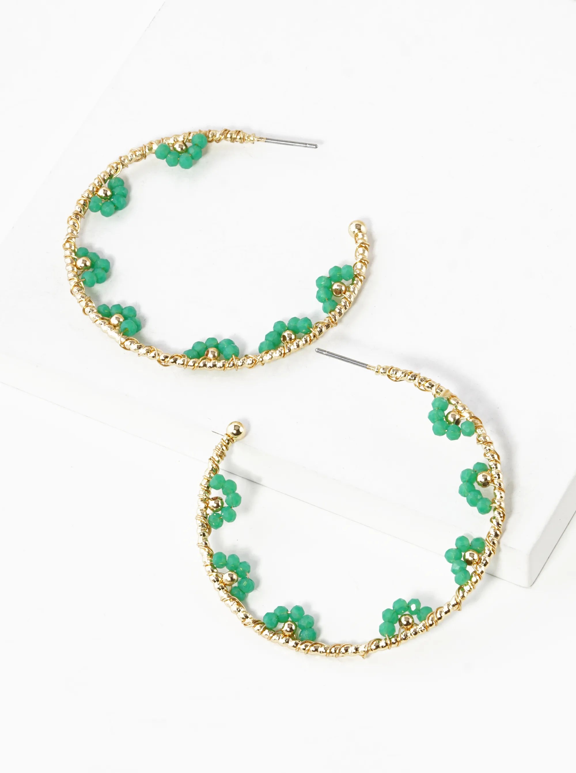 45mm Glass Beads Wired Wrapped Lightweight Open Hoop Earrings