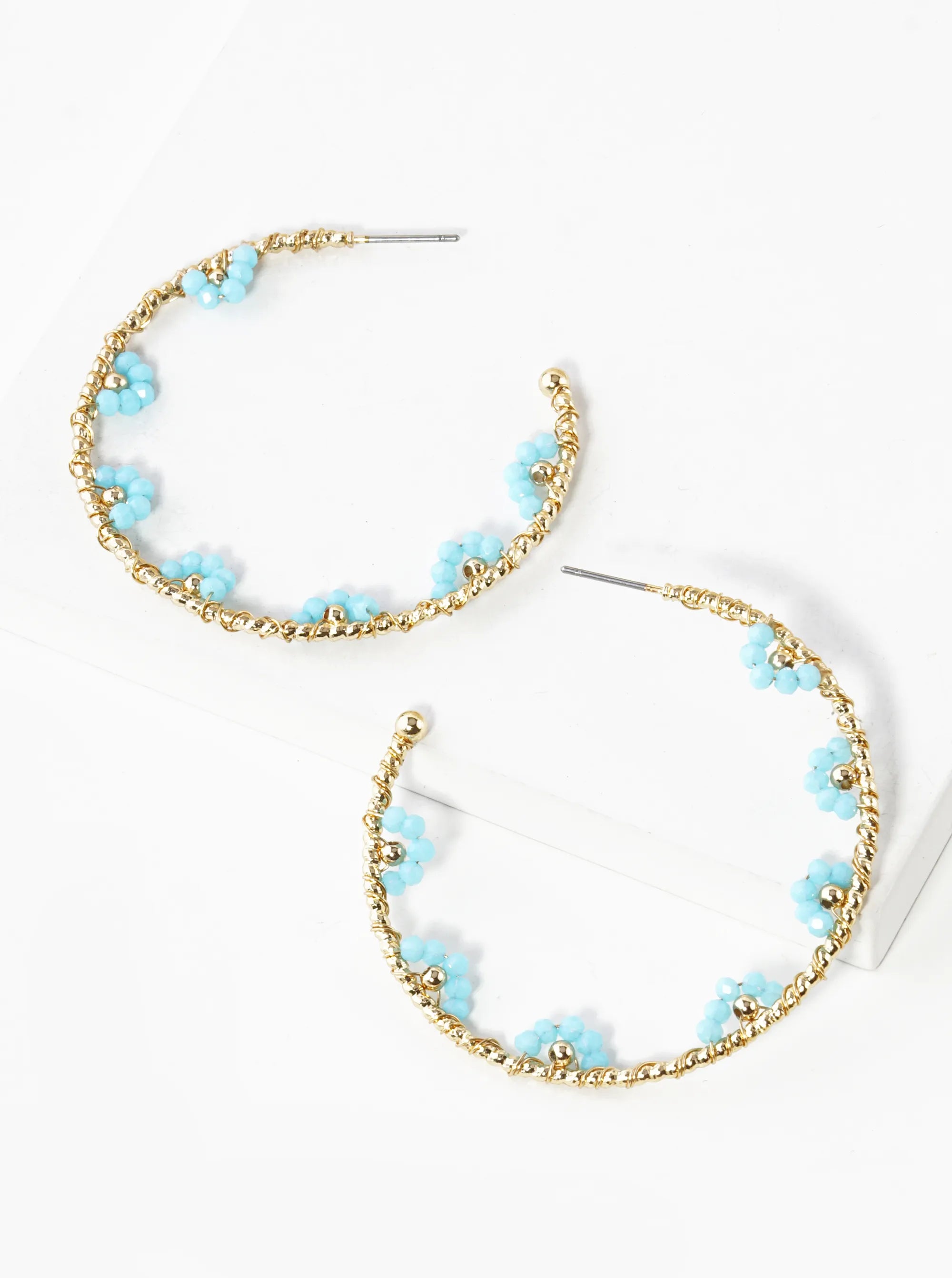 45mm Glass Beads Wired Wrapped Lightweight Open Hoop Earrings