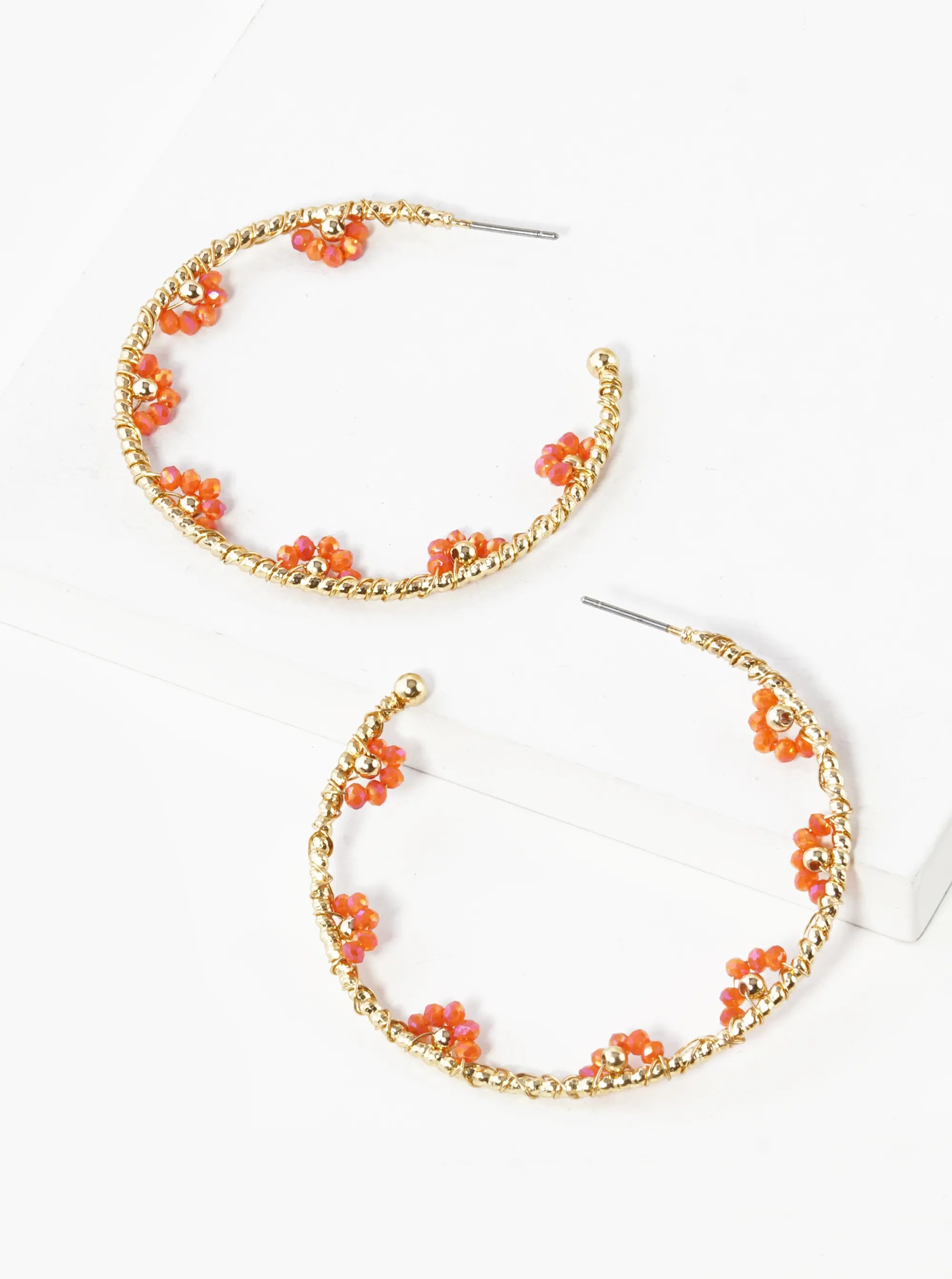 45mm Glass Beads Wired Wrapped Lightweight Open Hoop Earrings