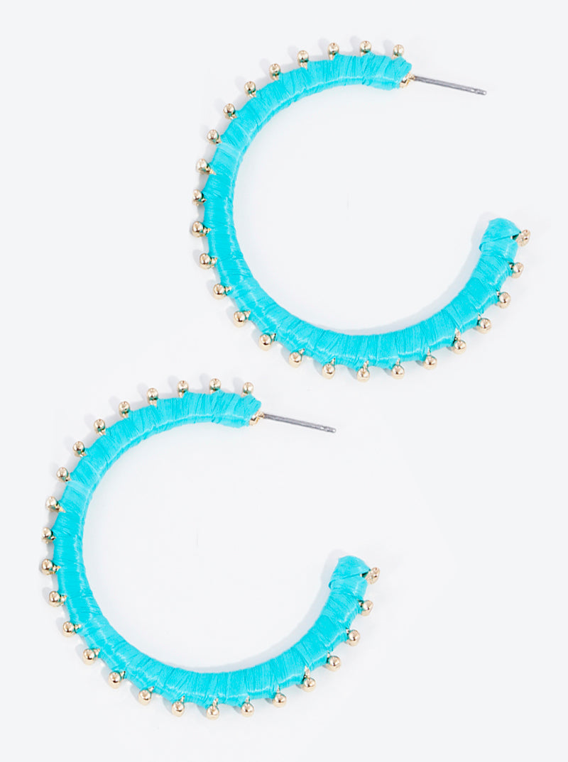 45mm Raffia Wrapped Ball Point Open Hoop Earrings