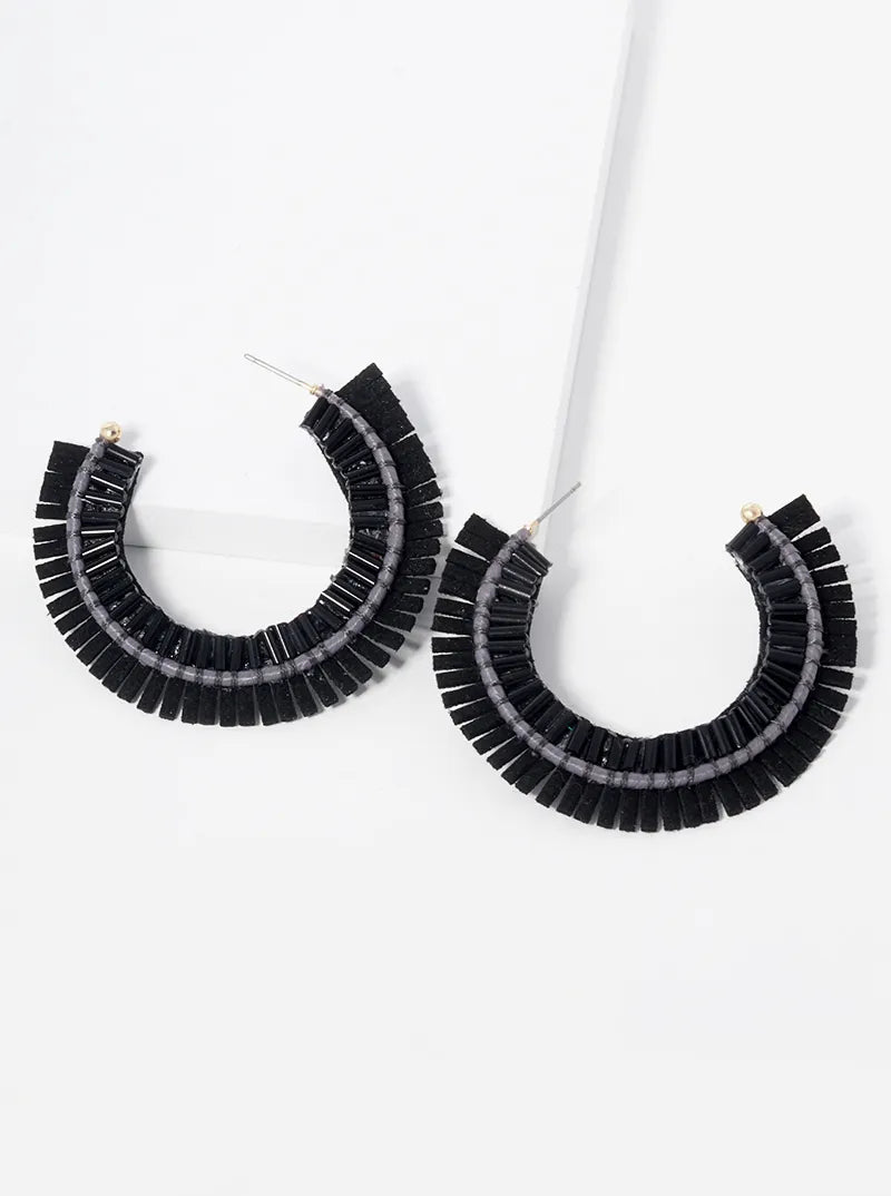 45mm Suede And Beads Round Hoop Earrings