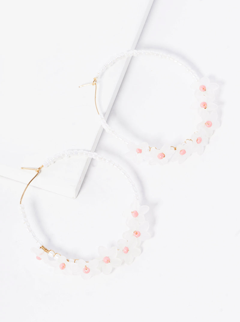 45mm Flower Beaded Wire Hoop Earrings