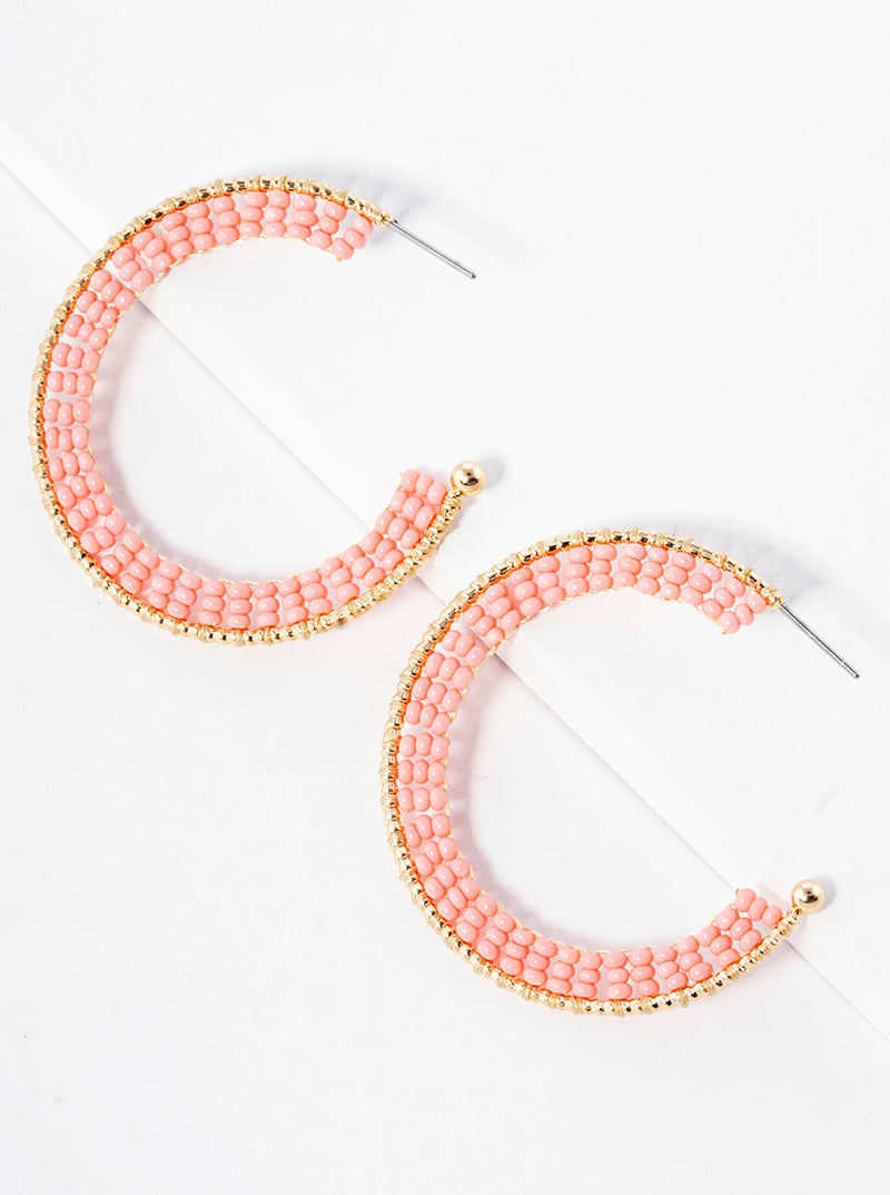 45mm Seed Beaded Open Hoop Earrings