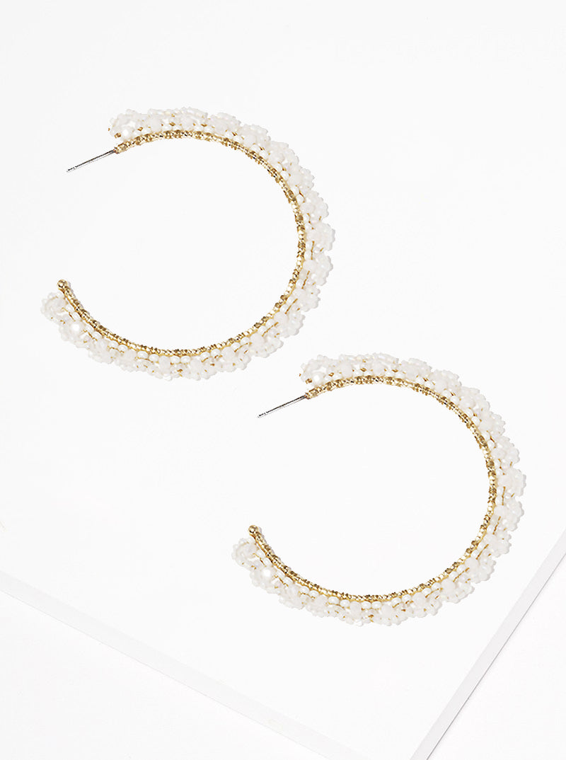 50mm Flower Shape Seed Beaded Open Hoop Earrings