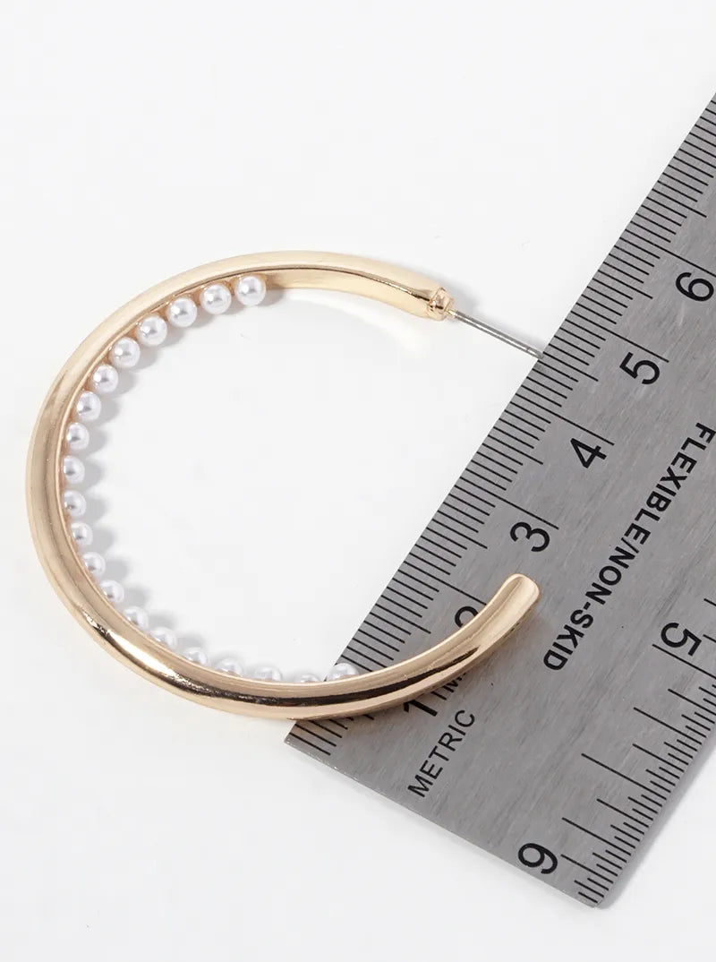 50mm Inner Pearl Beaded Open Hoop Earrings