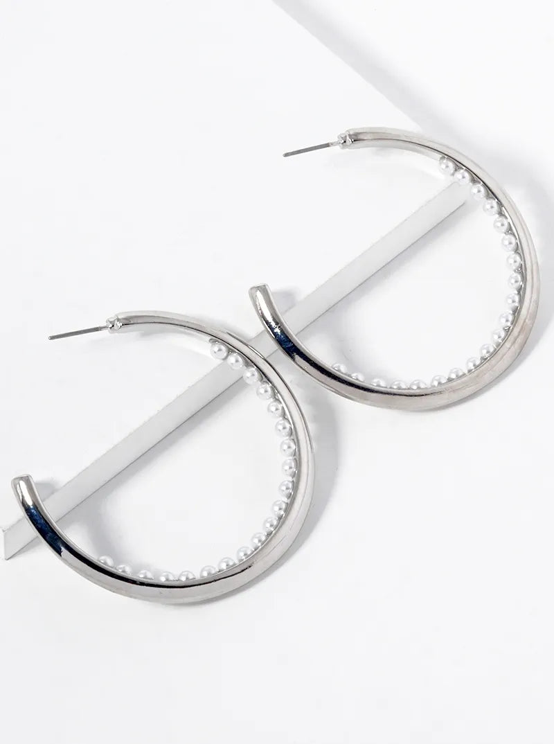 50mm Inner Pearl Beaded Open Hoop Earrings