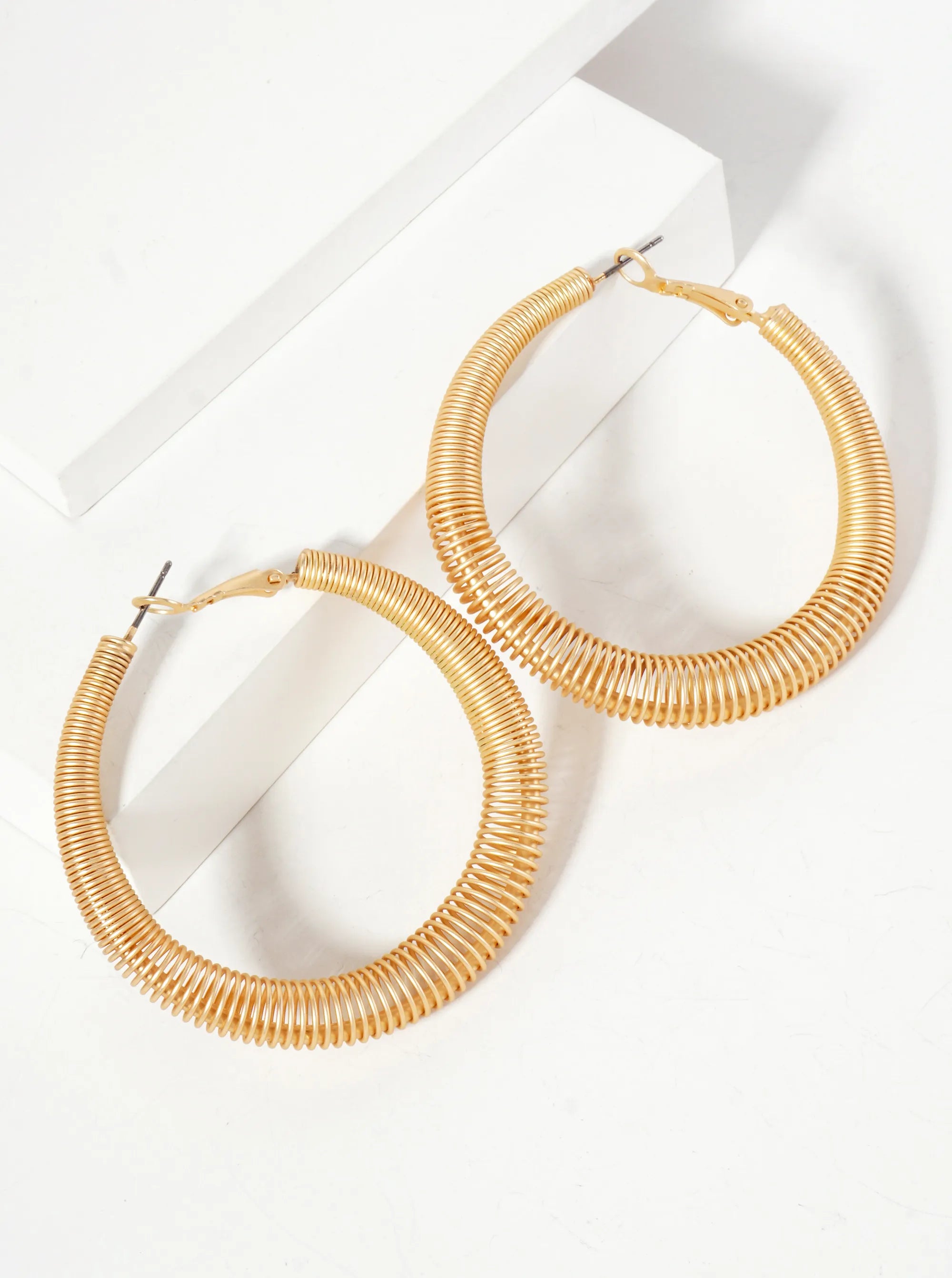 50mm Wire Spiral Tapered Latch-Back Hoop Earrings
