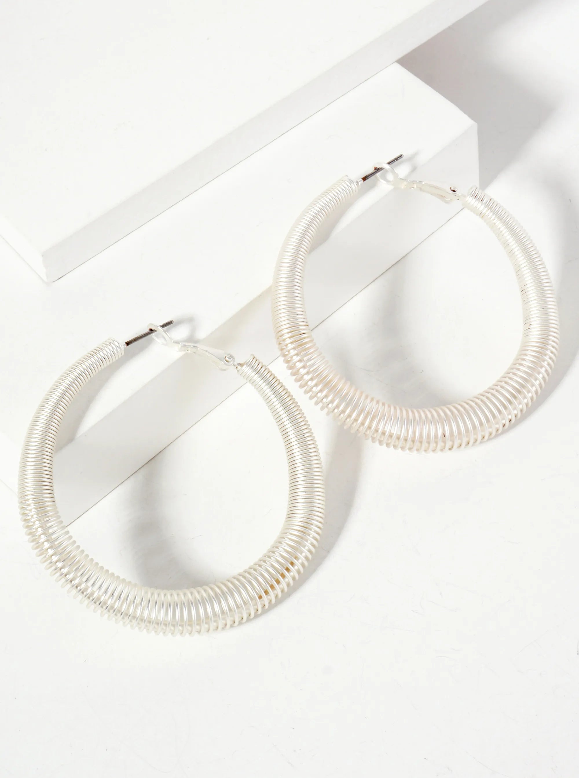 50mm Wire Spiral Tapered Latch-Back Hoop Earrings