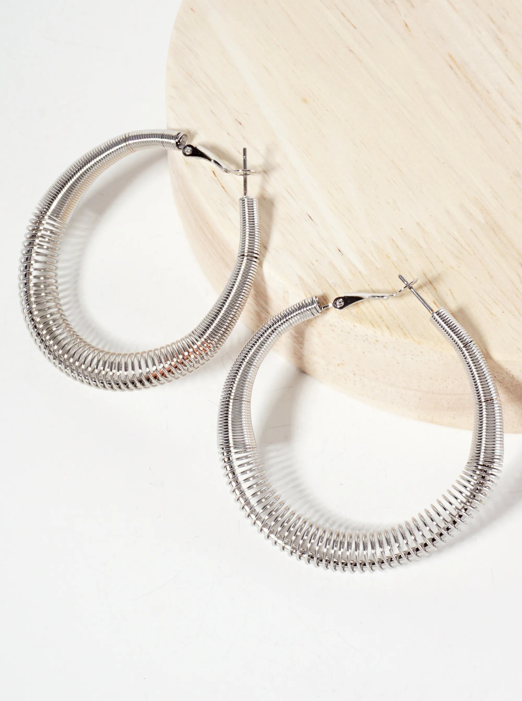 50mm Wire Spiral Tapered Latch-Back Hoop Earrings