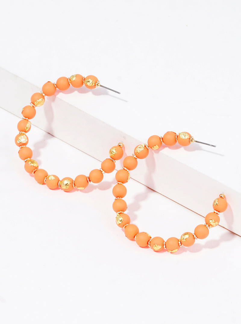 50mm Gold Flake Color Coated Bead Open Hoop Earrings