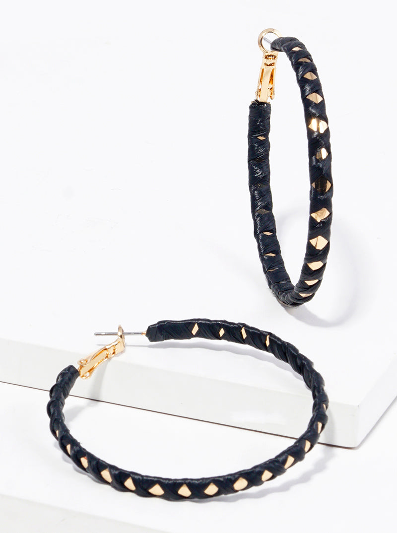 50mm Raffia Wrapped Leverback Hoop Earrings