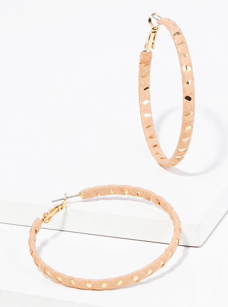 50mm Raffia Wrapped Leverback Hoop Earrings