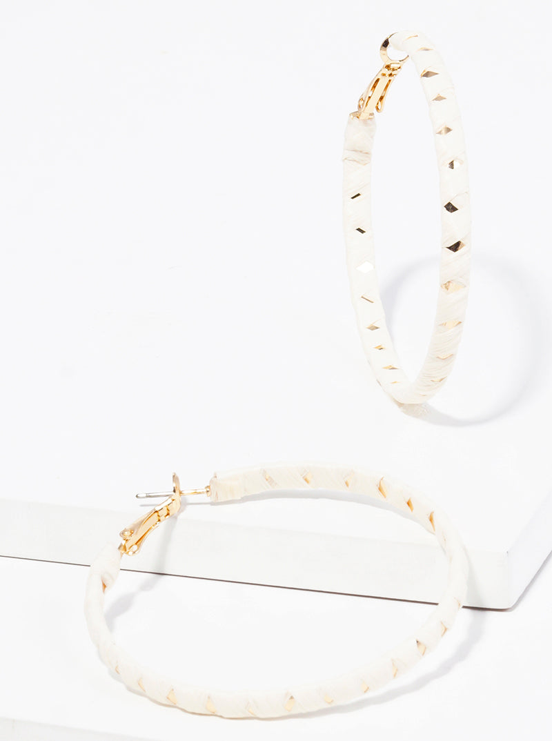 50mm Raffia Wrapped Leverback Hoop Earrings