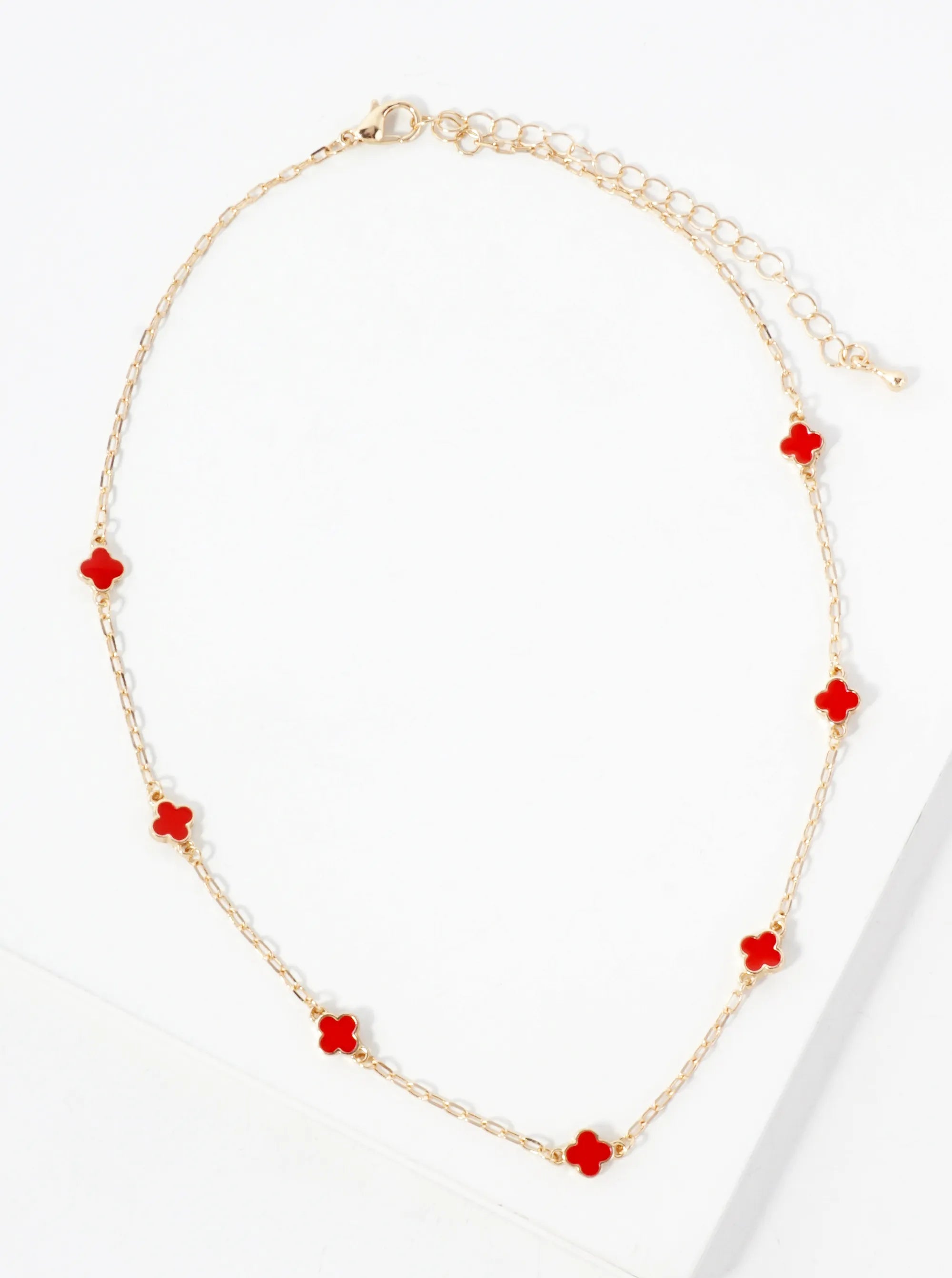 6mm Enamel Seven Quatrefoil 15-Inch Station Choker Necklace