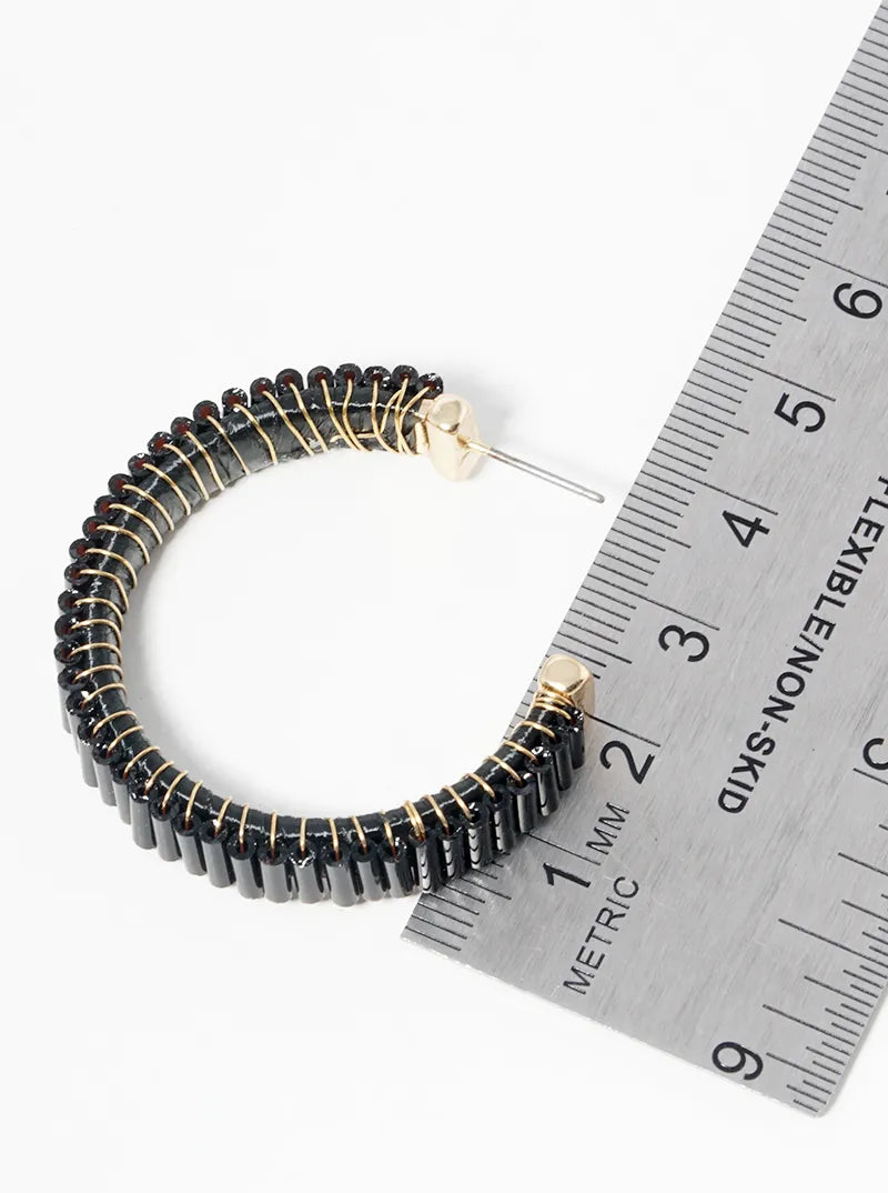 7mm Bugle Beads Wire Wrapped 35mm Open Hoop Earrings