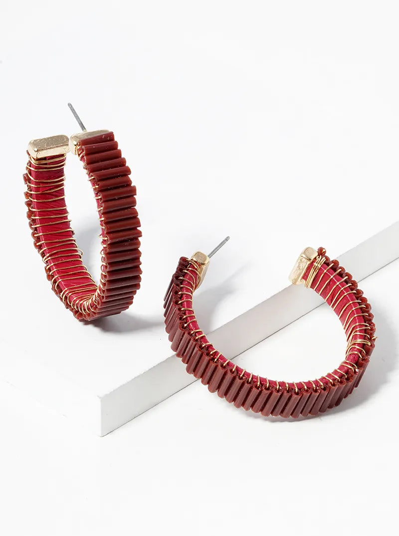 7mm Bugle Beads Wire Wrapped 35mm Open Hoop Earrings