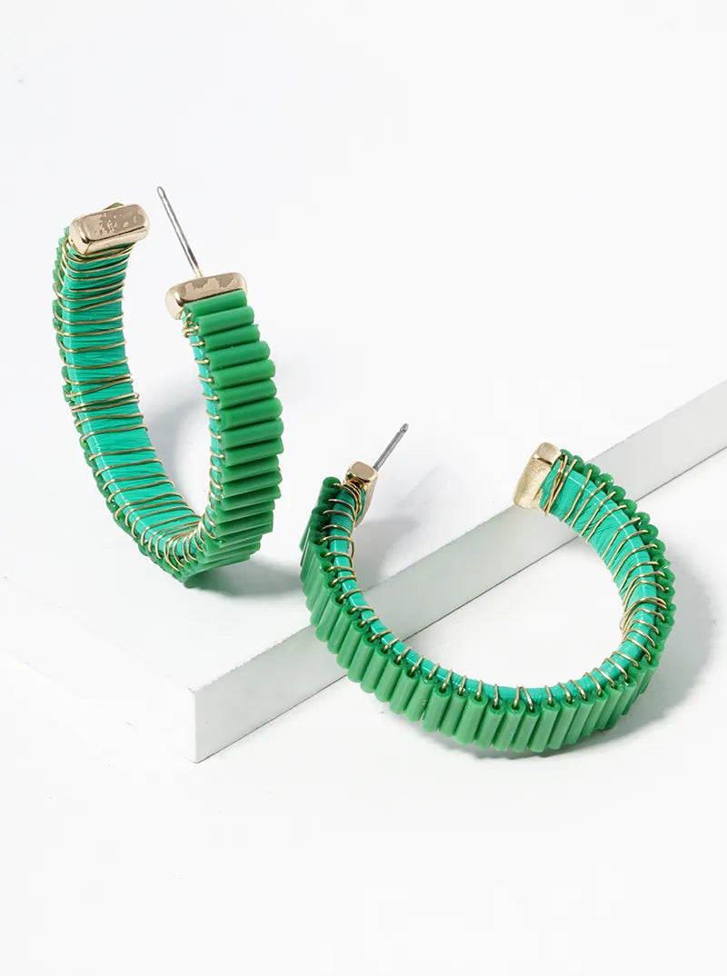 7mm Bugle Beads Wire Wrapped 35mm Open Hoop Earrings