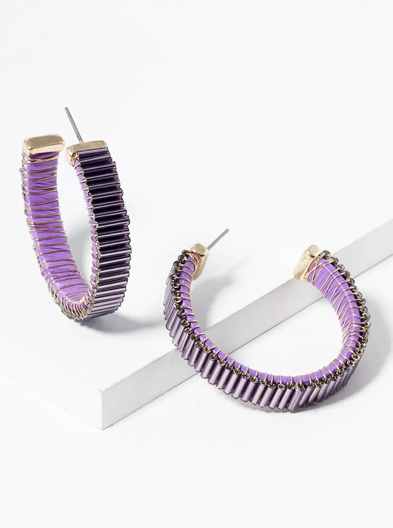 7mm Bugle Beads Wire Wrapped 35mm Open Hoop Earrings