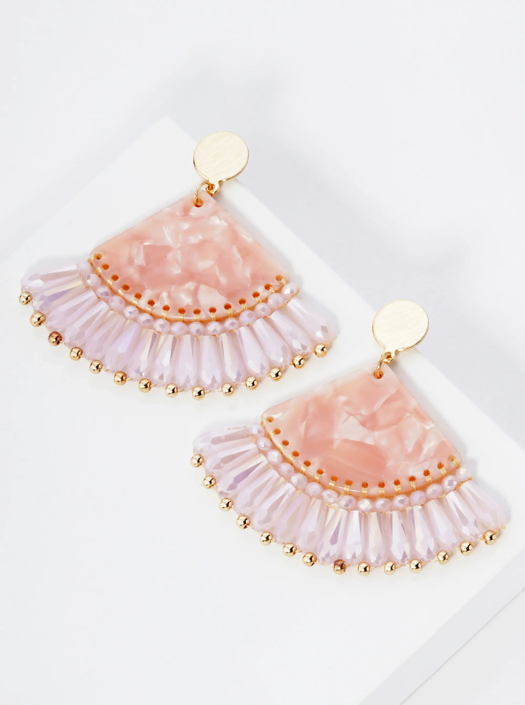 Acetate Fan Fringe Glass Beads Drop Statement Earrings