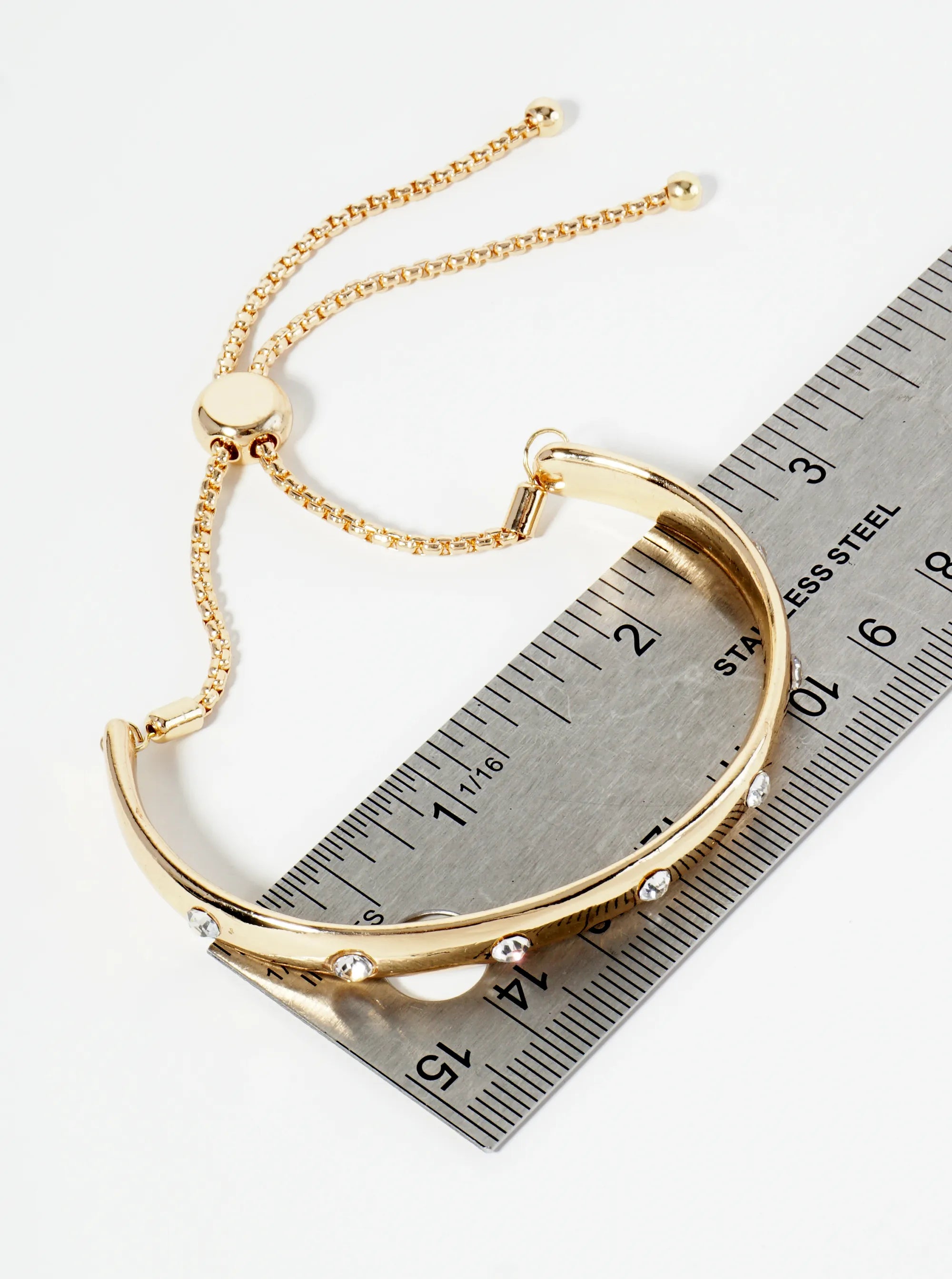 Adjustable Rhinestone Pull-Tie Metal Bracelet
