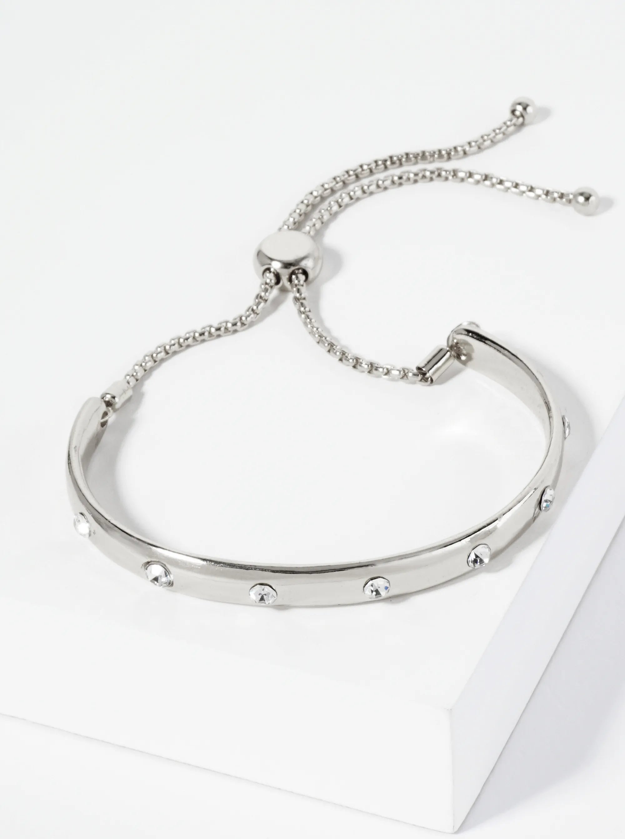 Adjustable Rhinestone Pull-Tie Metal Bracelet