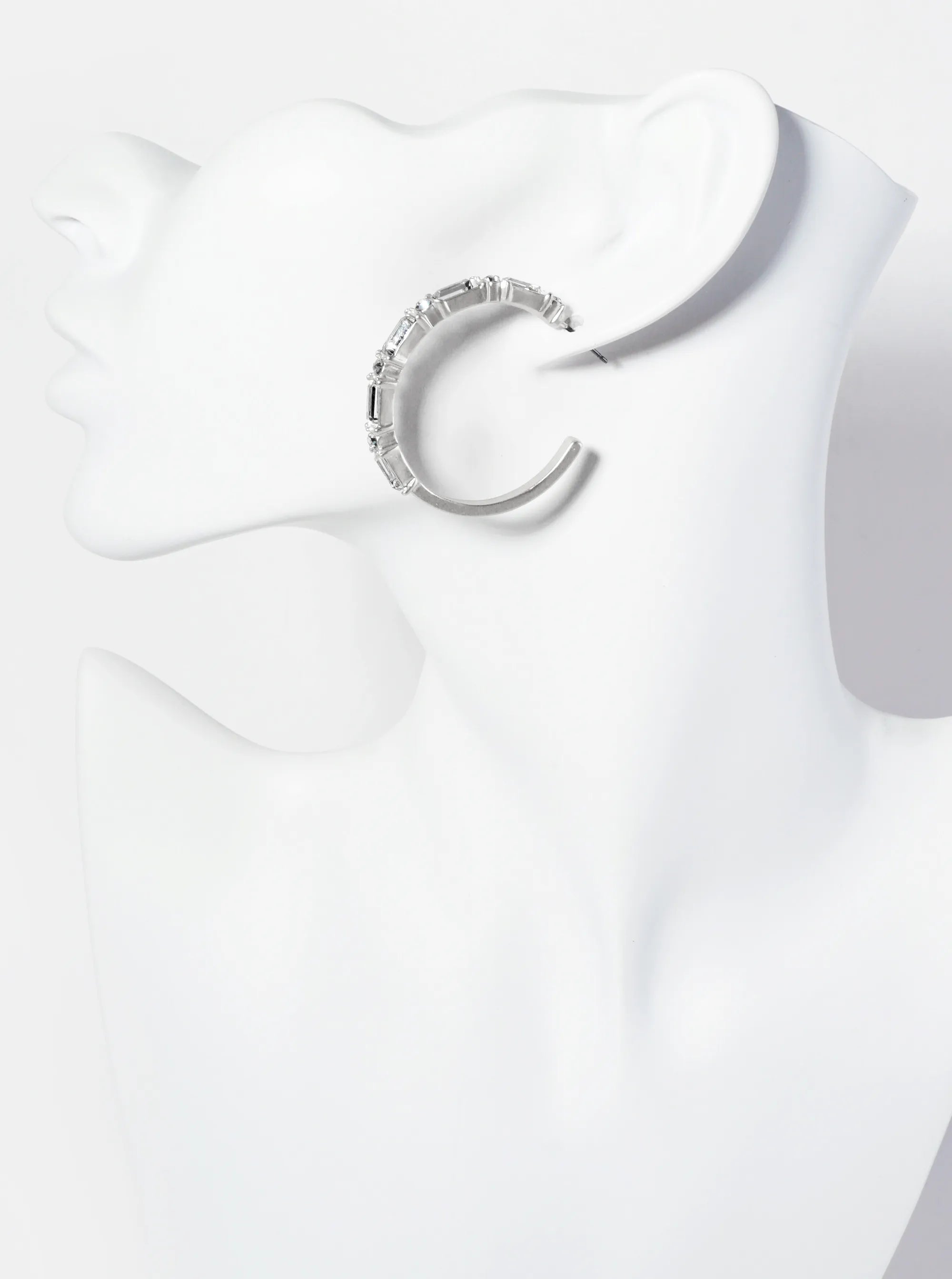 Baguette-Stone-Studded 40mm Angular Hoop Earrings