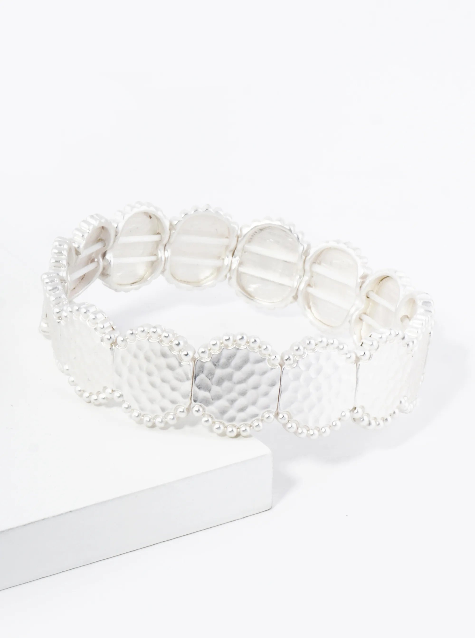 Ball Textured Hammered Metal Stretch Bangle Bracelet