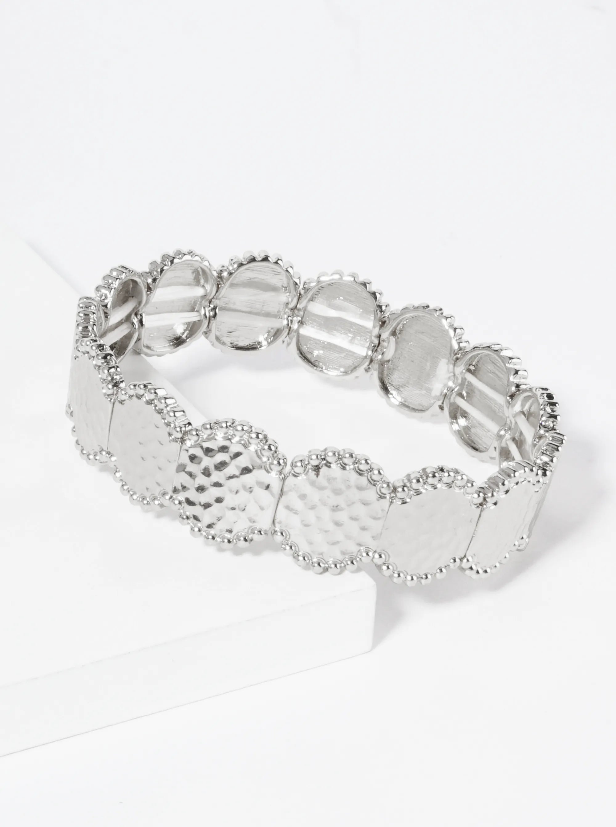 Ball Textured Hammered Metal Stretch Bangle Bracelet
