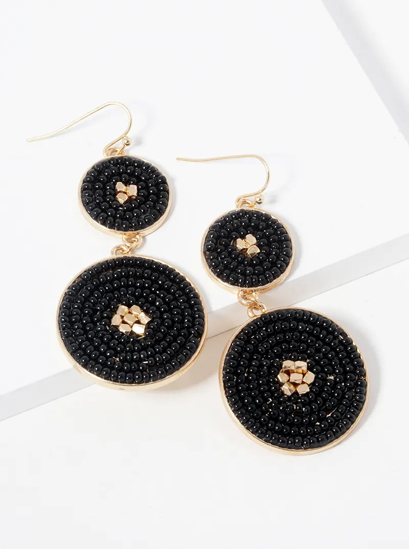 Beaded 2 Circle Tier Drop Dangle Earrings