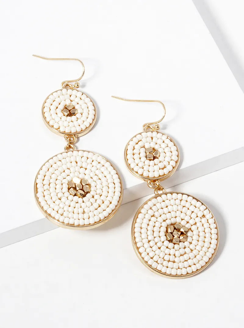 Beaded 2 Circle Tier Drop Dangle Earrings