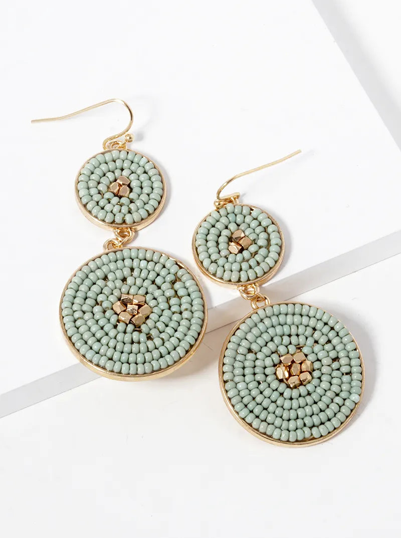 Beaded 2 Circle Tier Drop Dangle Earrings