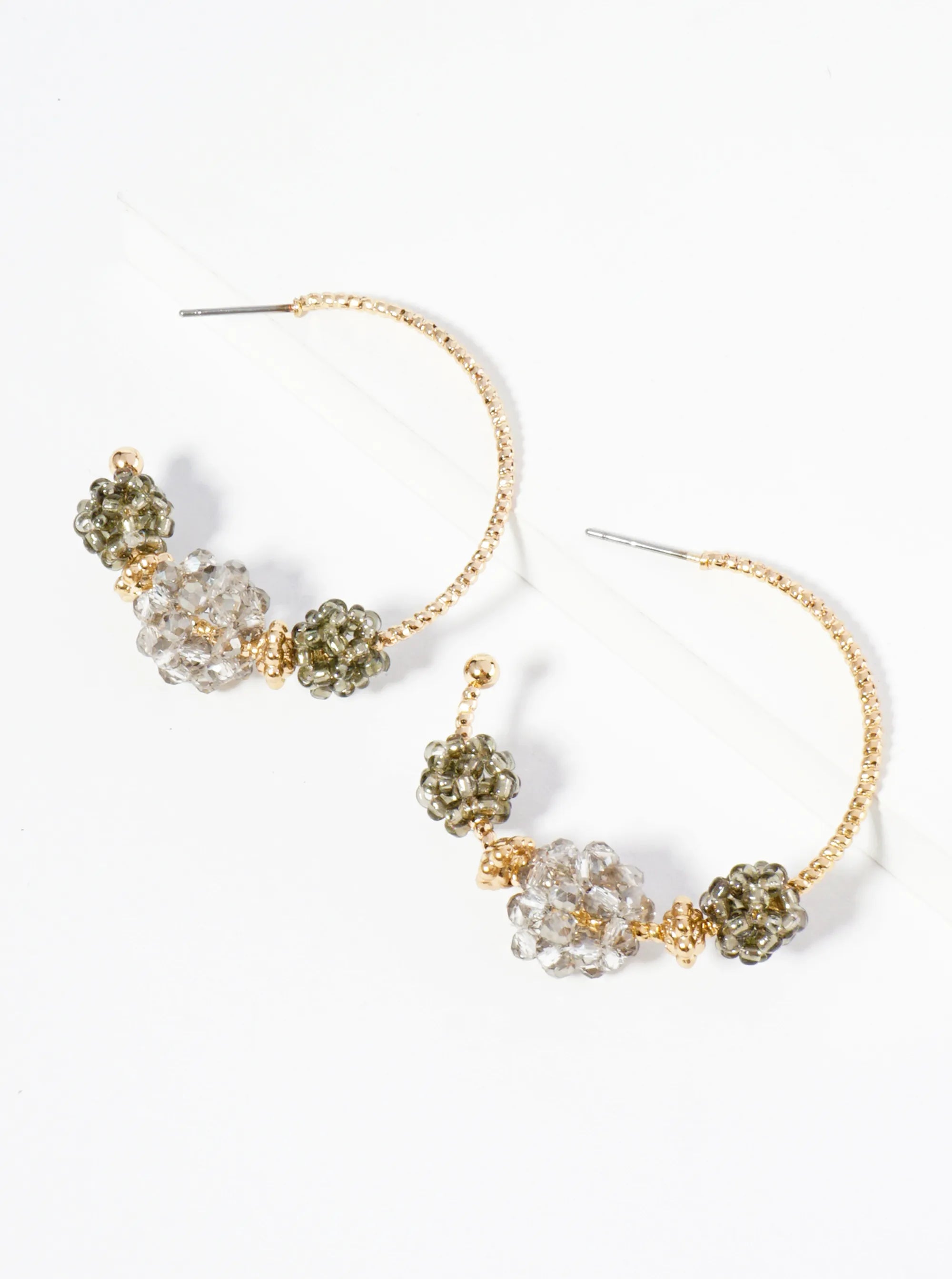 Beaded Ball Clusters 35mm Open Hoop Earrings