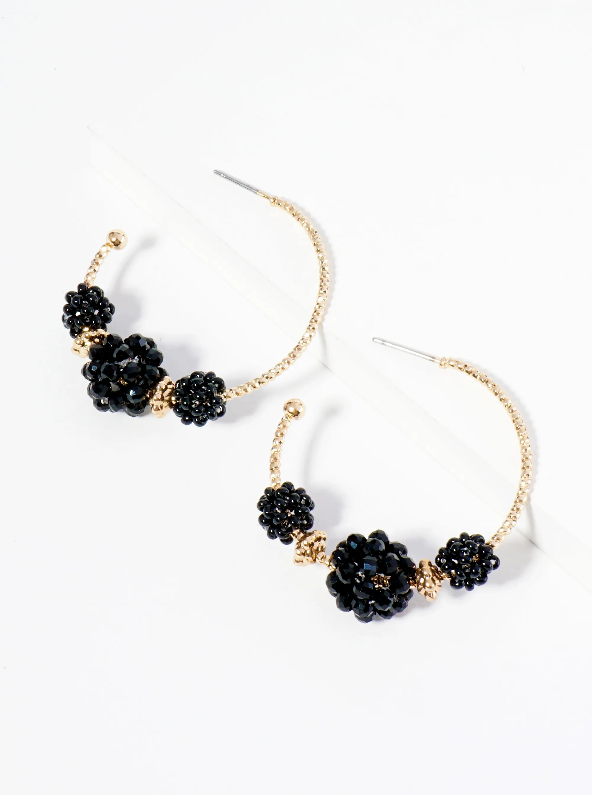 Beaded Ball Clusters 35mm Open Hoop Earrings