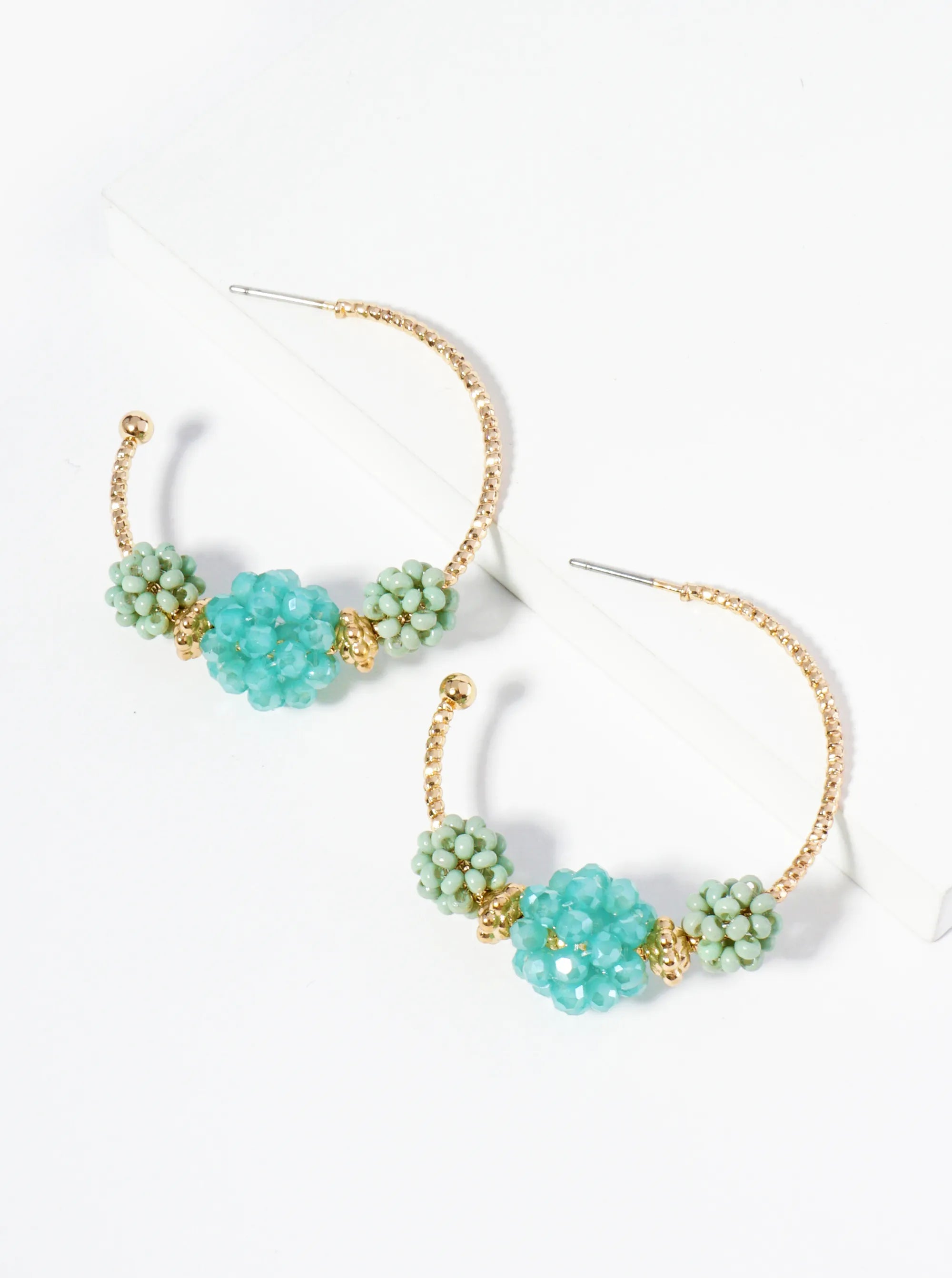 Beaded Ball Clusters 35mm Open Hoop Earrings