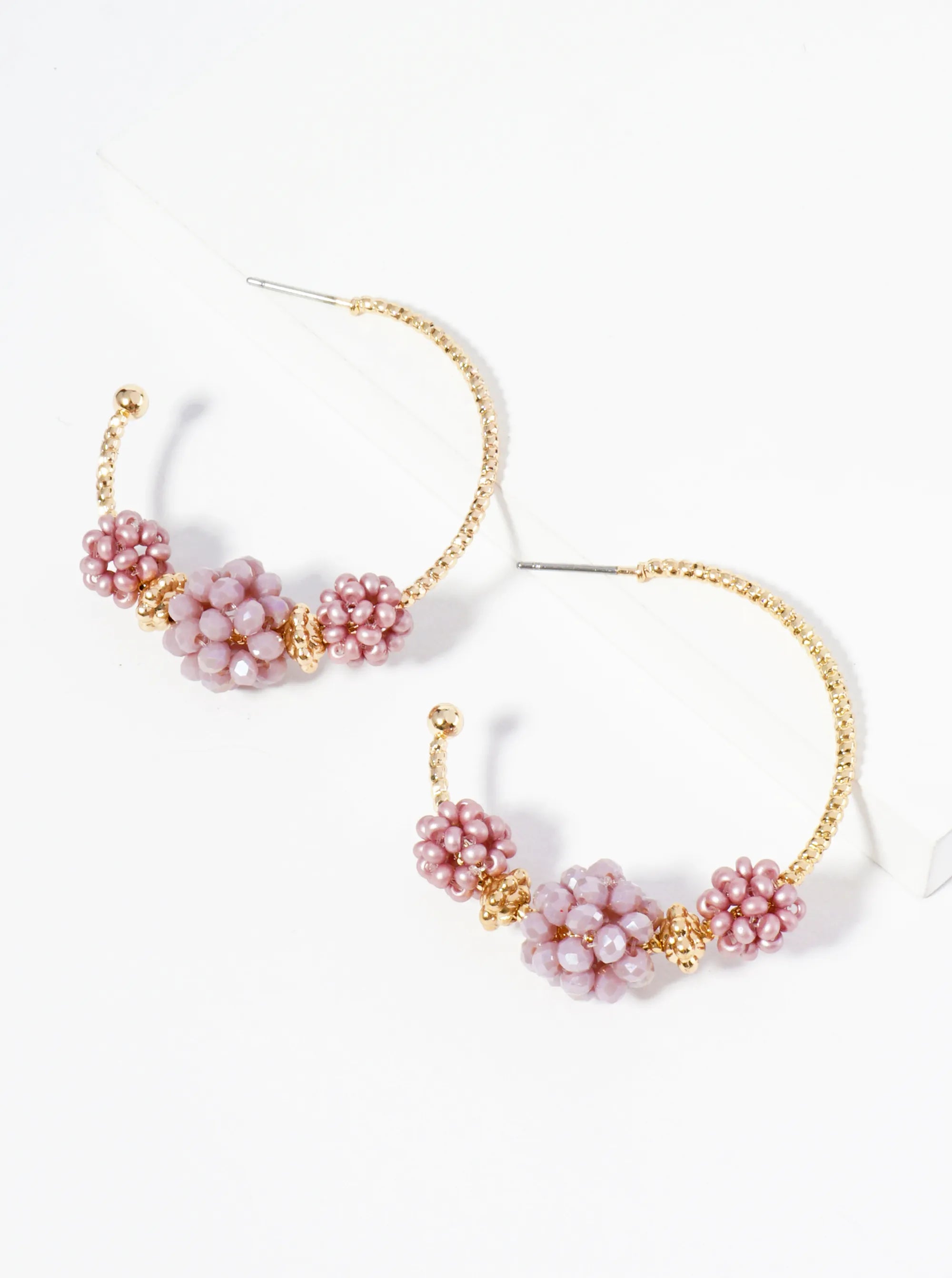 Beaded Ball Clusters 35mm Open Hoop Earrings