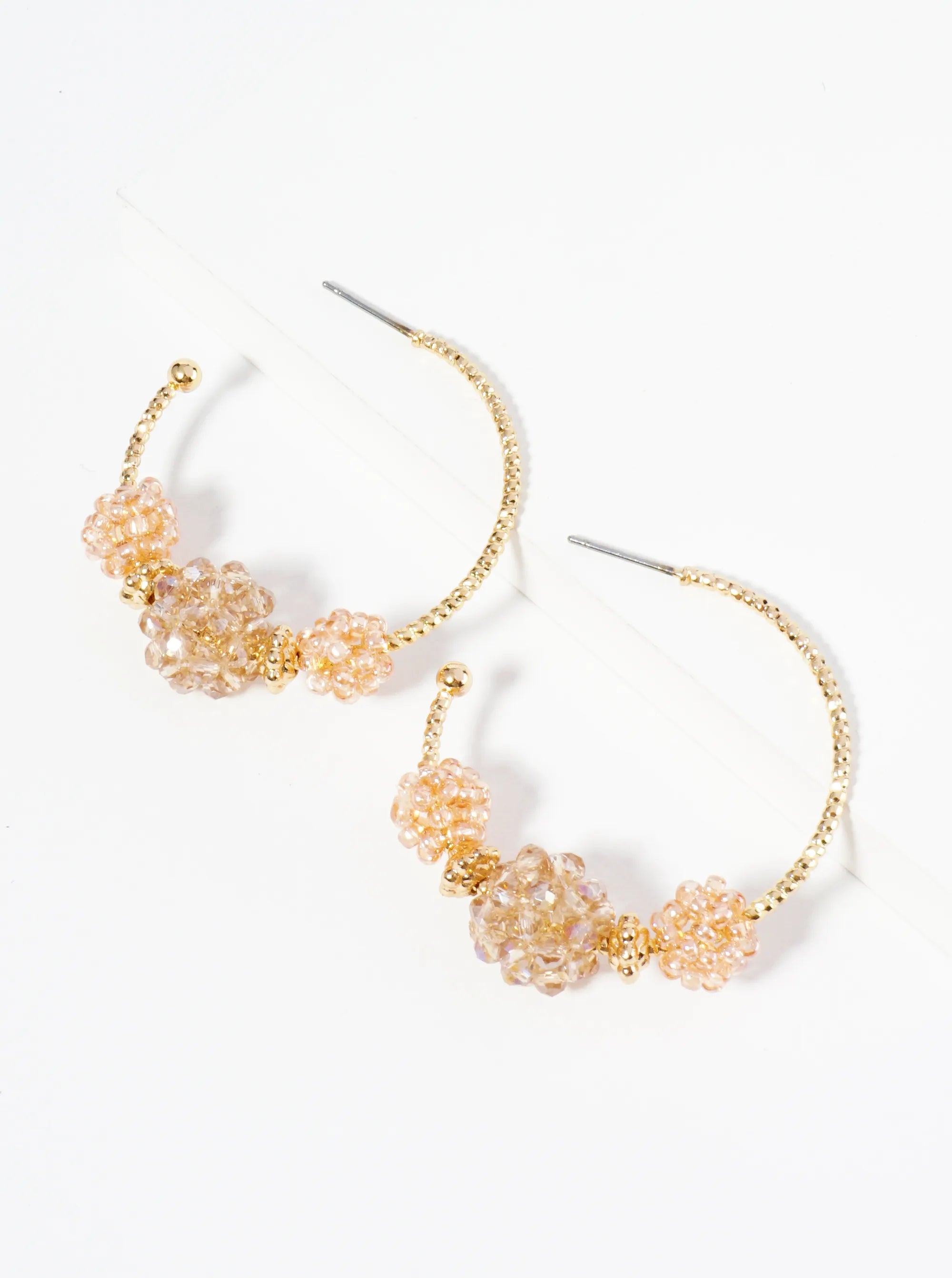Beaded Ball Clusters 35mm Open Hoop Earrings