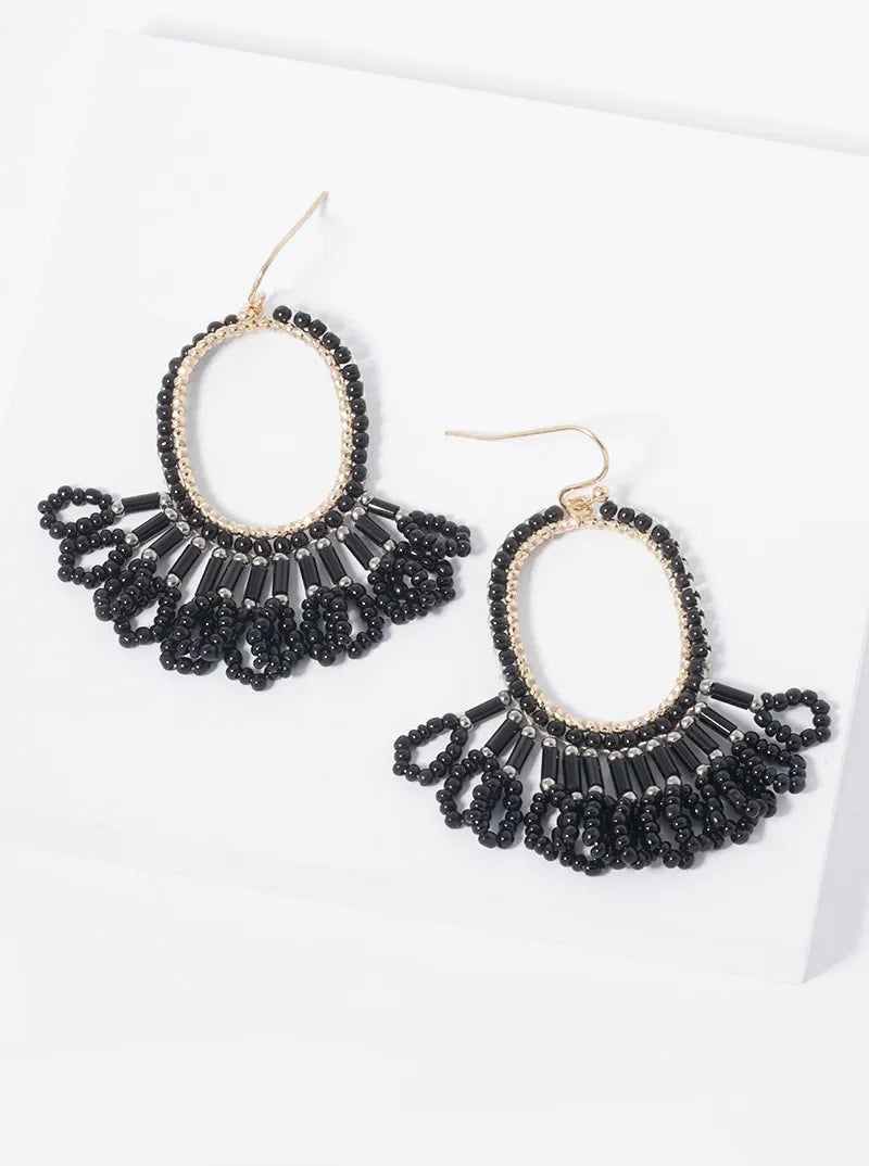 Beaded Oval Chandelier Muted Colors Tassel Earrings