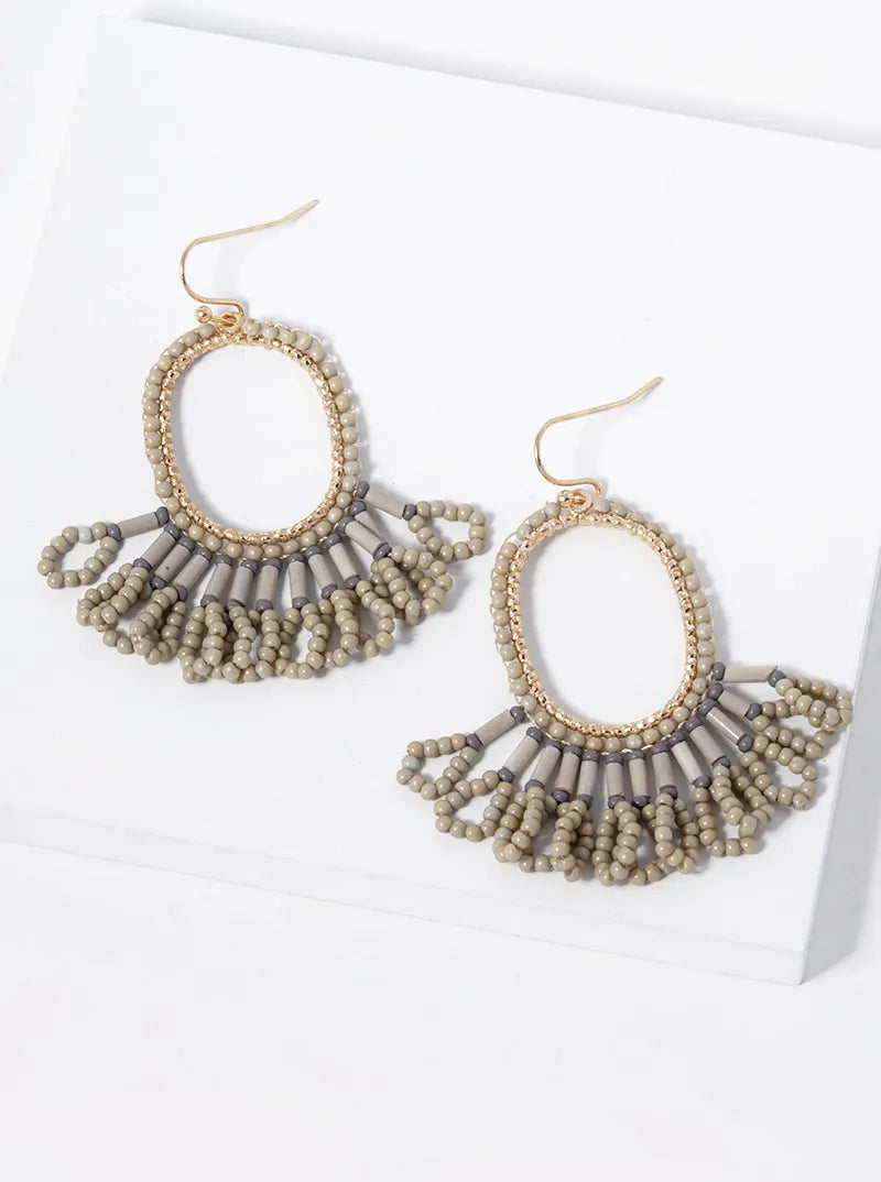 Beaded Oval Chandelier Muted Colors Tassel Earrings