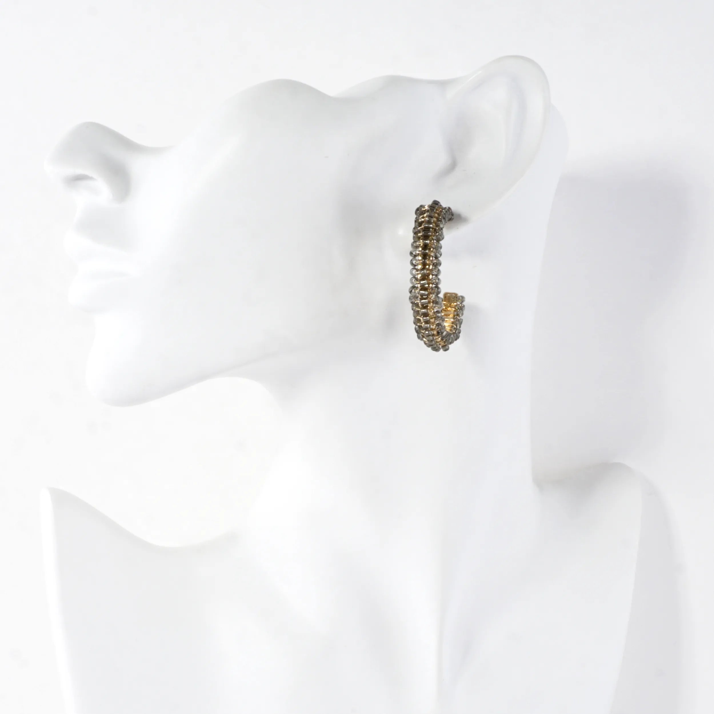 Beaded Textured Open Hoop Earrings