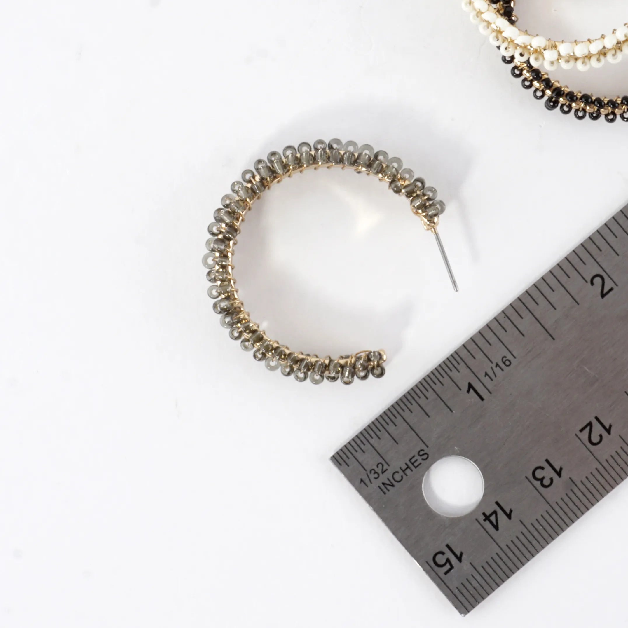 Beaded Textured Open Hoop Earrings