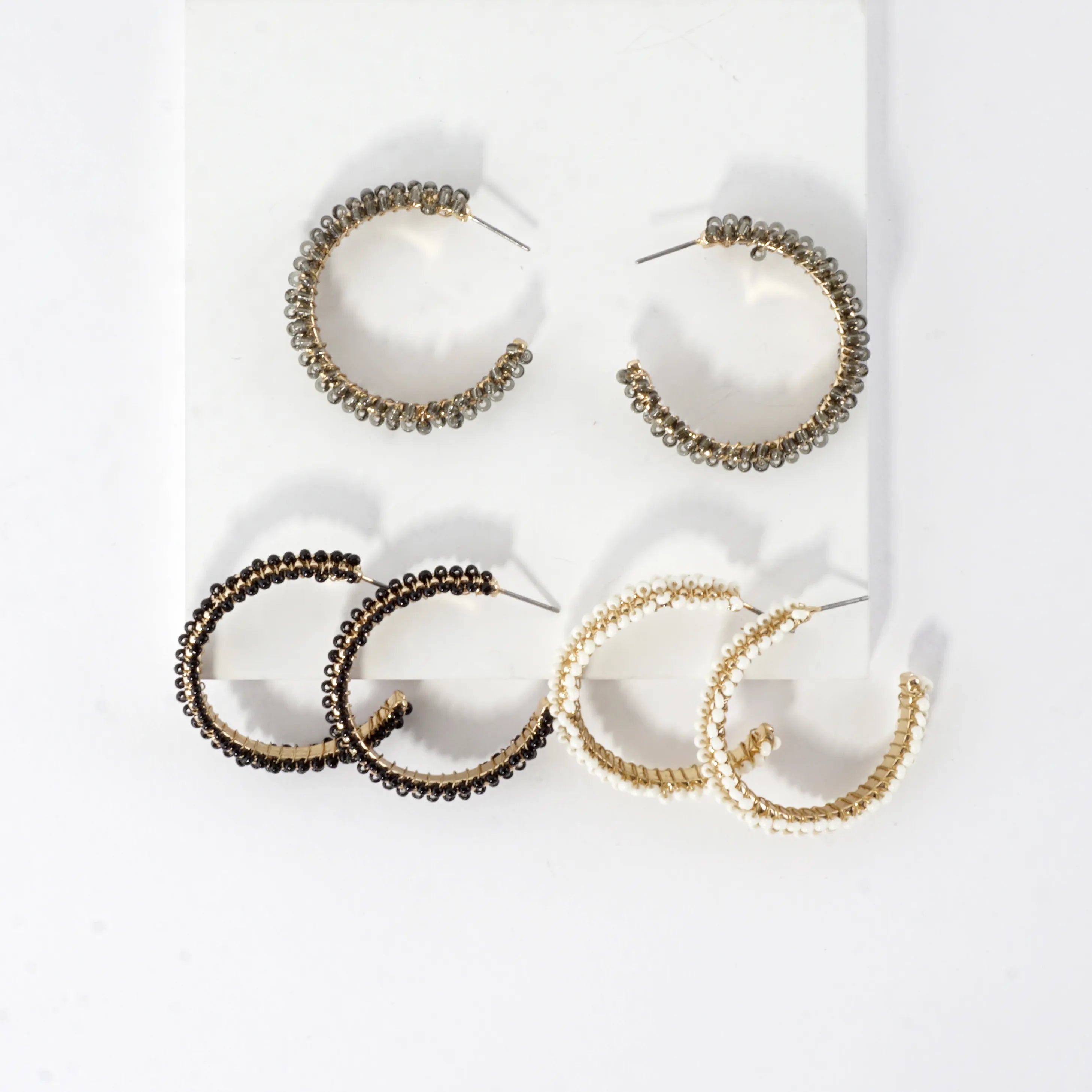 Beaded Textured Open Hoop Earrings