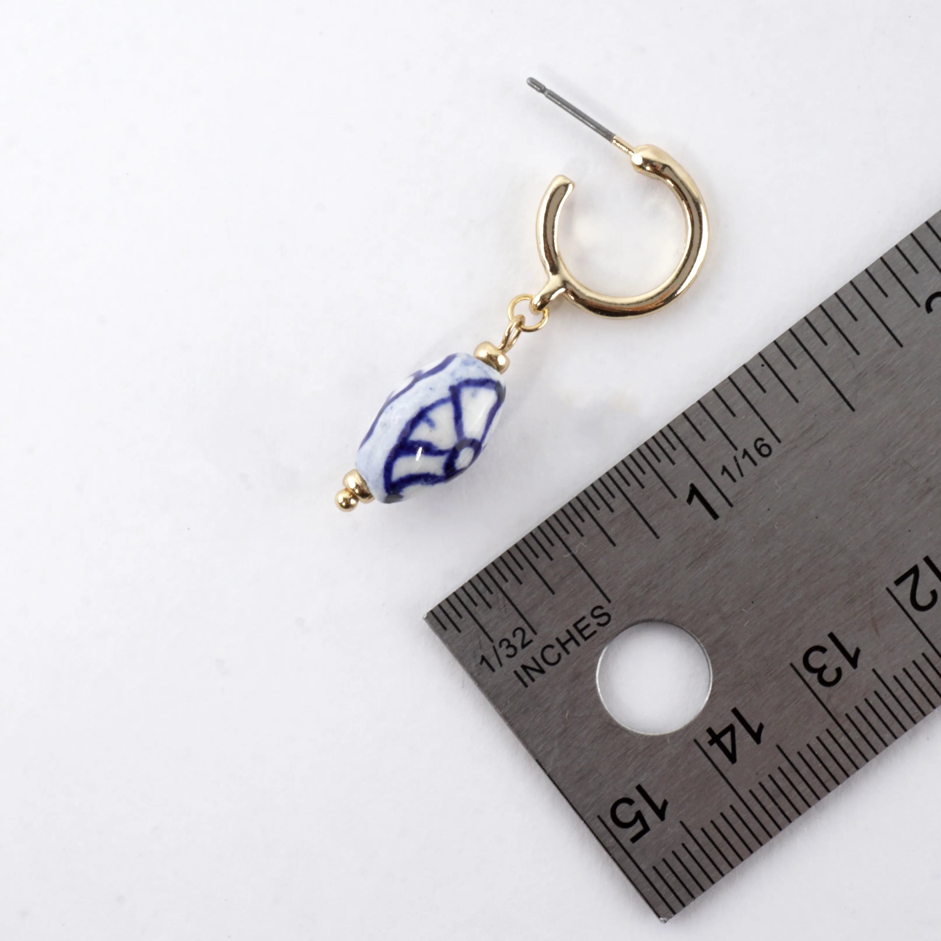 Blue White Porcelain Bead Hoop Earrings