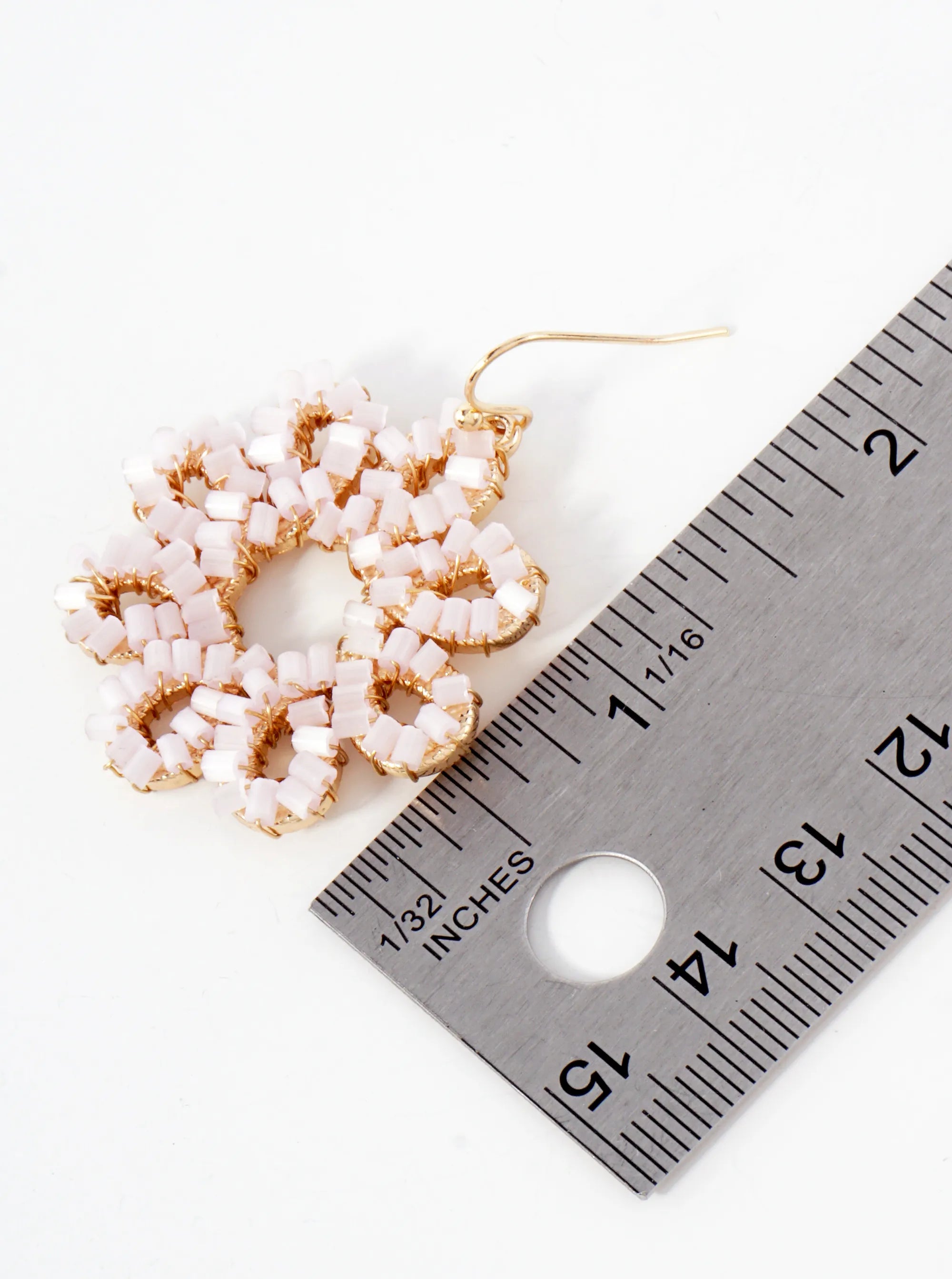 Botanical-Theme Cylinder Glass Beads Wire-Wrapped Floral Flower Dangle Earrings