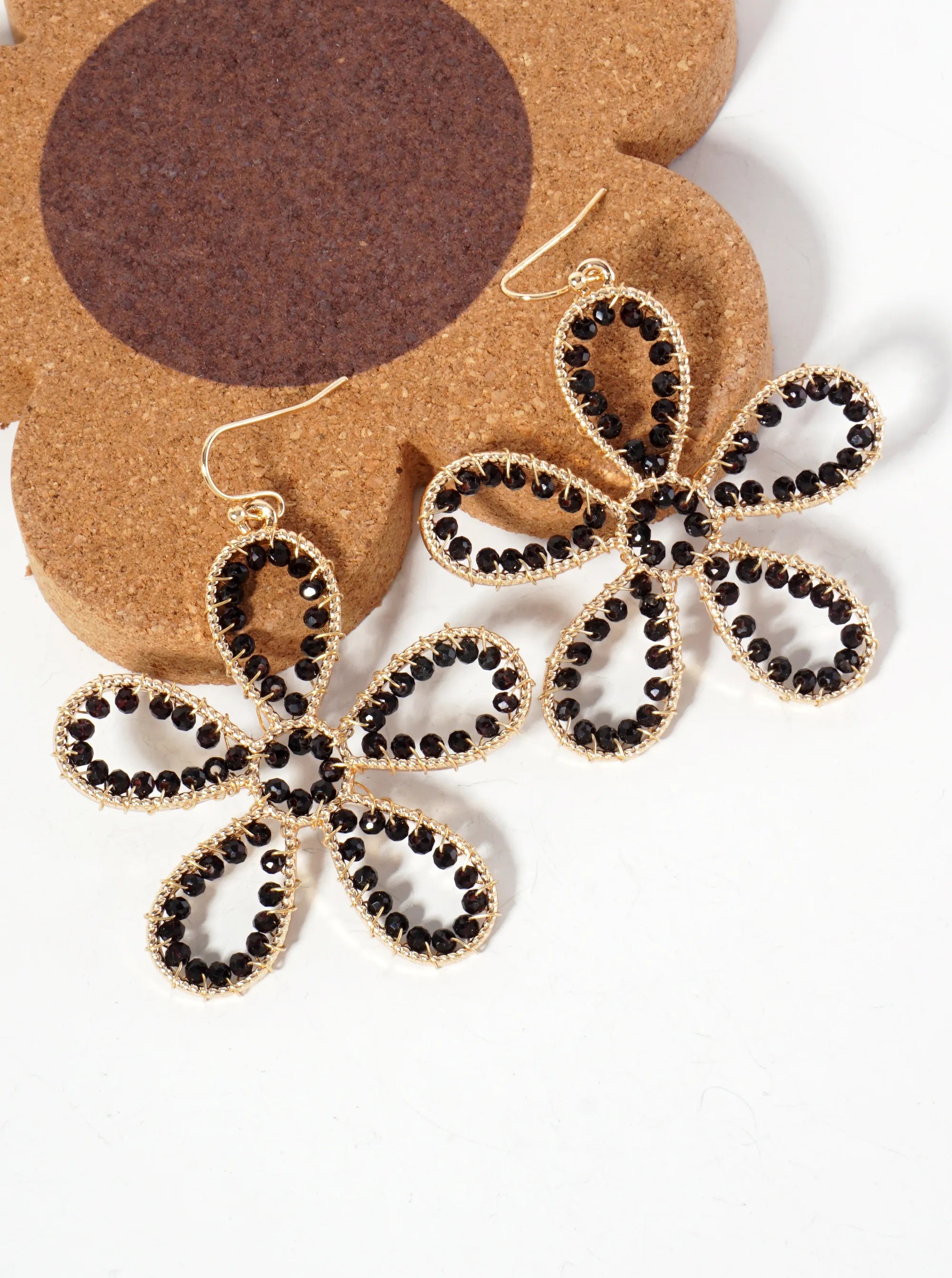 Botanical-Theme Faceted-Glass-Beads Wire-Wrapped Flower-Shaped Dangle Earrings