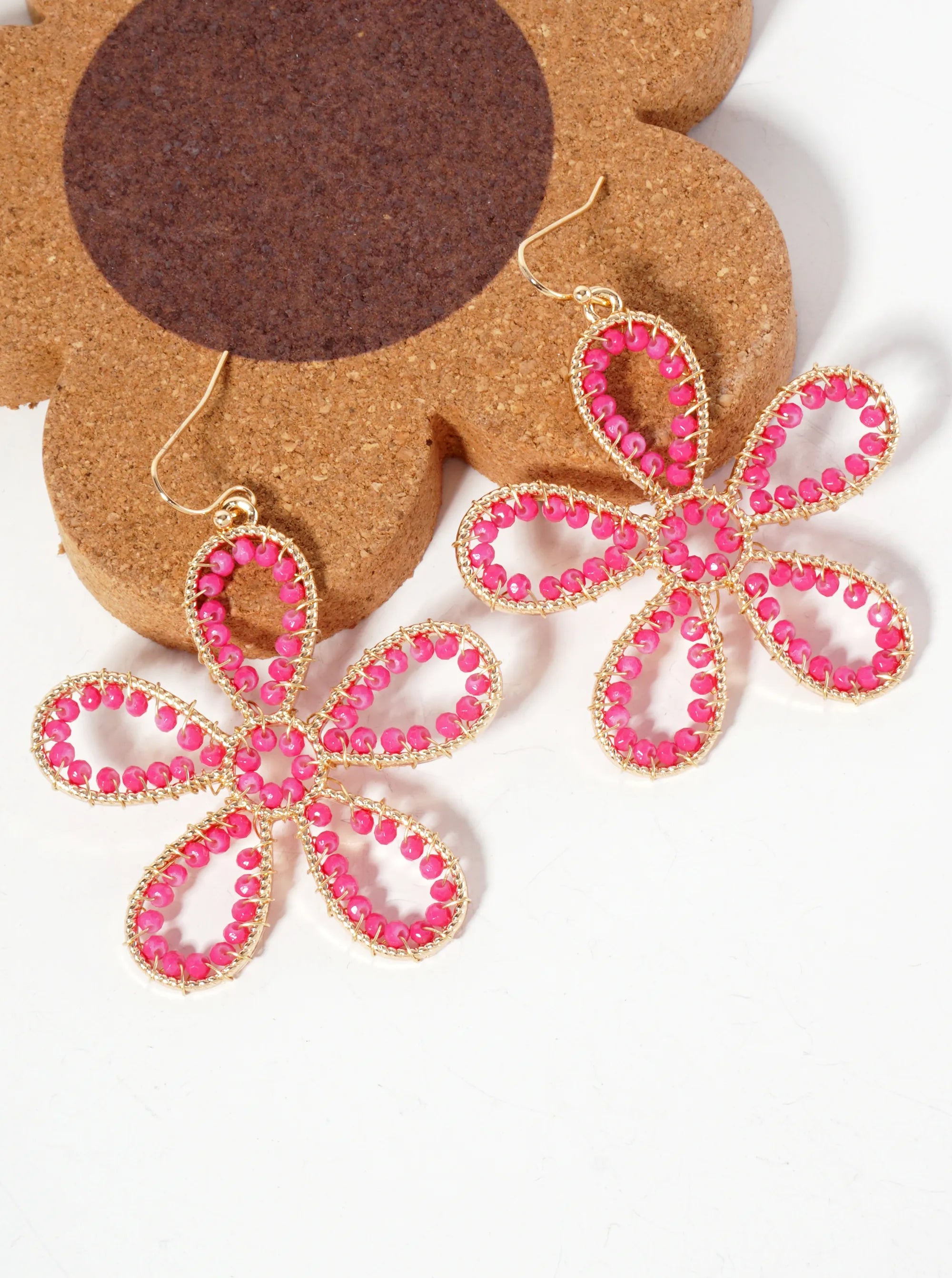 Botanical-Theme Faceted-Glass-Beads Wire-Wrapped Flower-Shaped Dangle Earrings